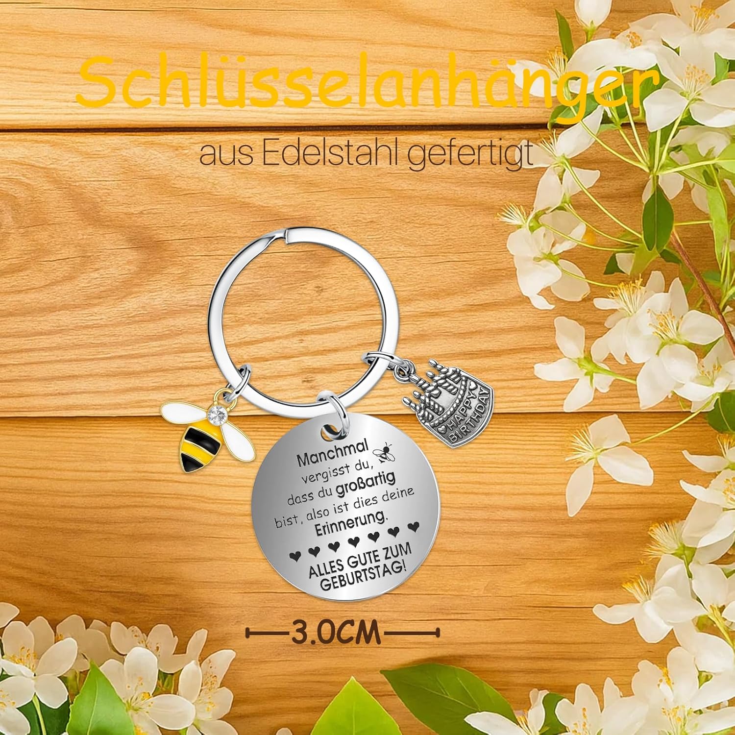 Thumbnail 4 de Farbeele Fröhliche Biene & Glücksbringer-Schlüsselanhänger mit Pocket Hug Figur – Geburtstagsgeschenk