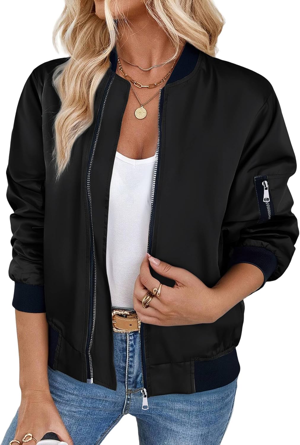 Detalle de Zeagoo Bomberjacke Damen Kurz Blouson – Leichte Fliegerjacke für Frühling & Sommer