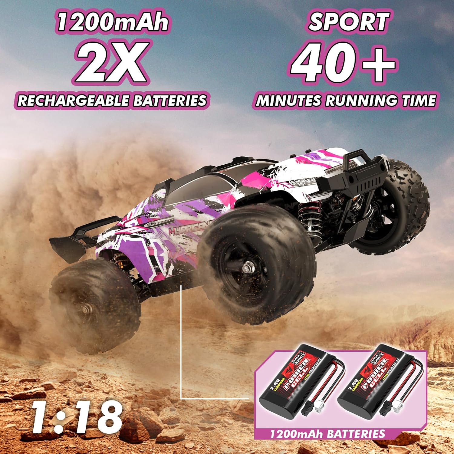 Detalle 2 de Womaqu HS18323 RC-auto 1:18, paarse 4x4-offroadtruck met LED-verlichting