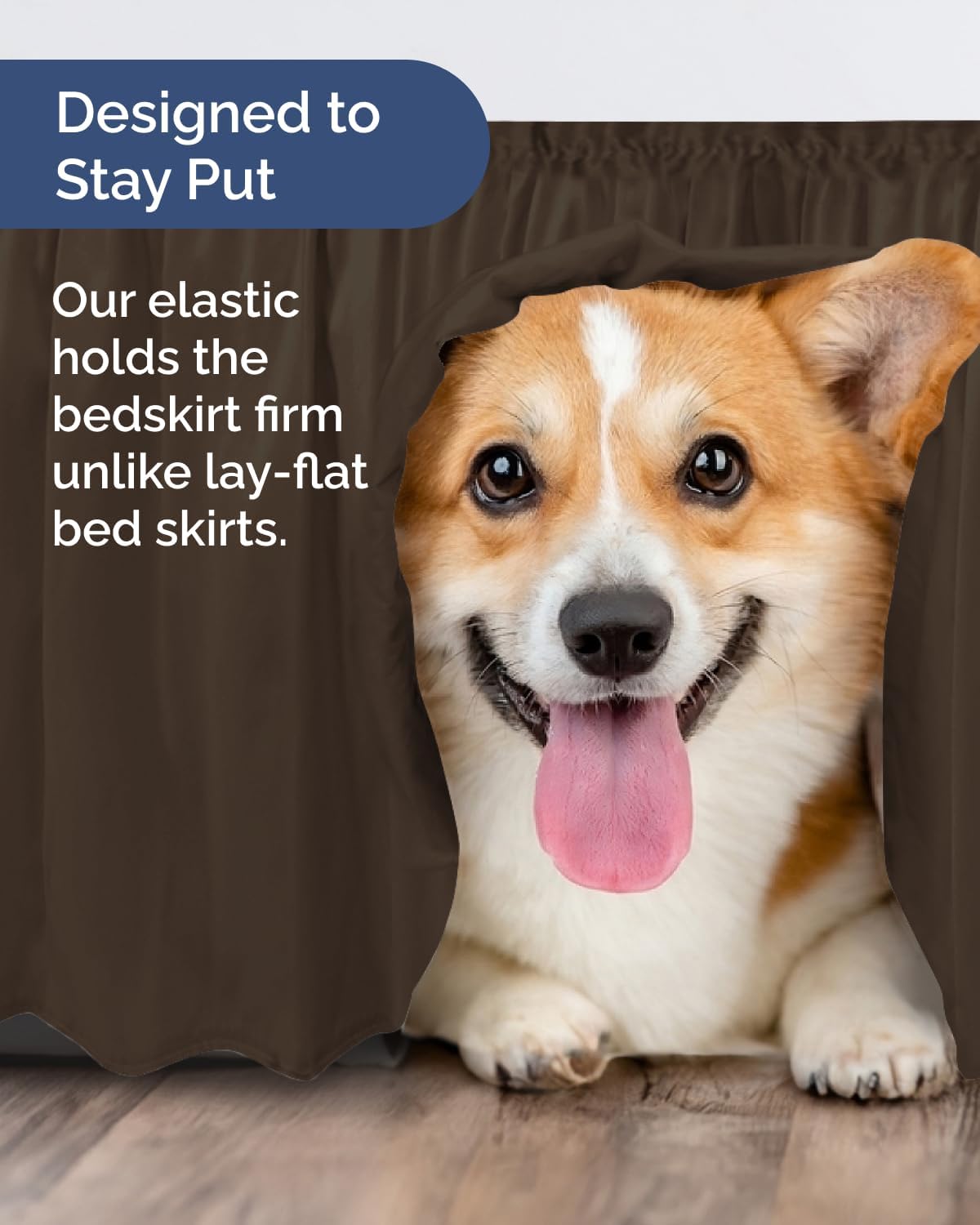 Thumbnail 6 de Wrap Around Dust Ruffle Bed Skirt - Brown for Full Size Beds (18 Inch Drop) with Elastic Wrap