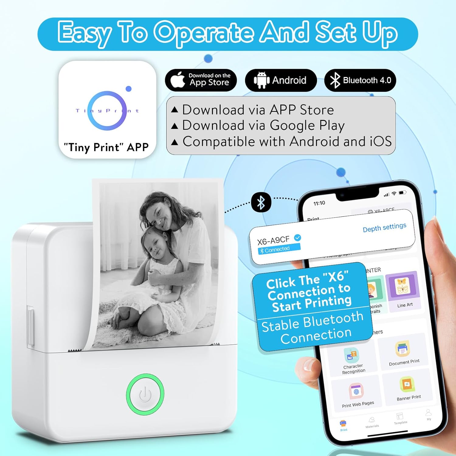Thumbnail 6 de HUIJUTCHEN Mini Pocket Printer: Compact, Inkless Thermal Printing with Bluetooth
