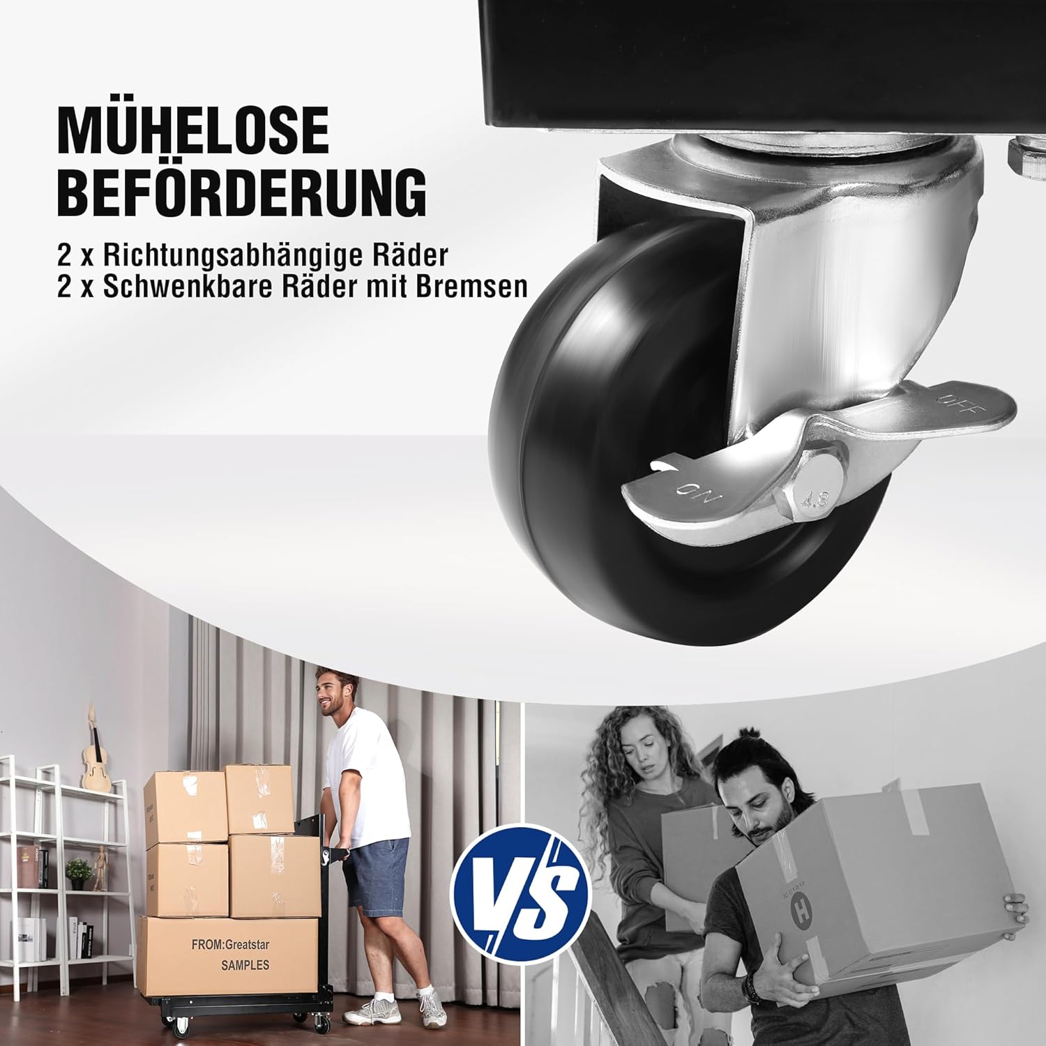 Detalle de WORKPRO Servierwagen 3-in-1 klappbar – Rollwagen mit 3 Etagen für Küche, Werkstatt & Galerie