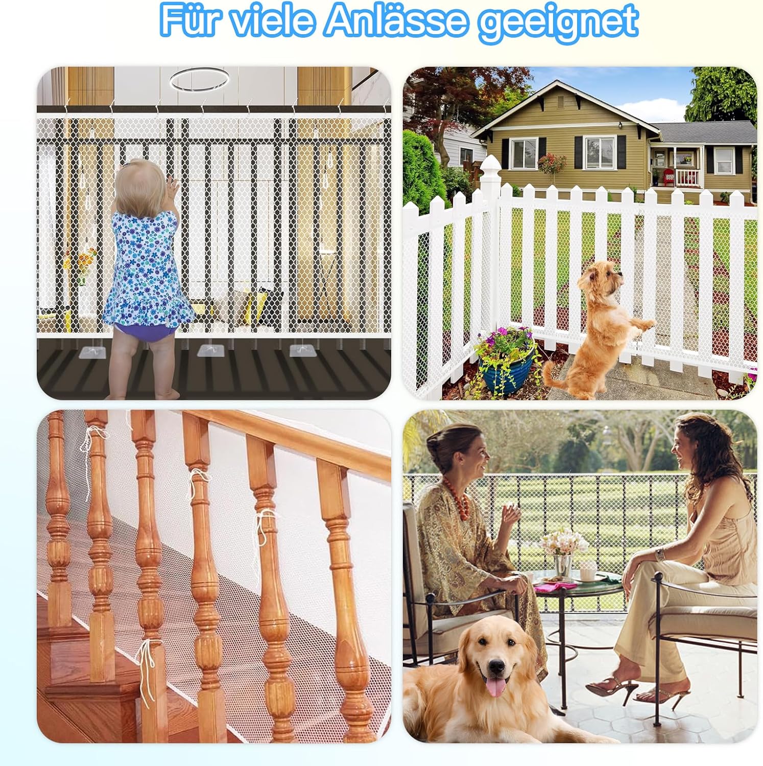 Thumbnail 5 de YIBONIKA Treppen Schutznetz Kinder (3 x 0,9 m), Sicherheitsnetz für Balkon, Geländer & Haustiere – weiß