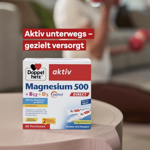 Detalle de Doppelherz Magnesium 500 + B12 + D3 DIRECT mit DEPOT-Funktion – Hochdosierte Mikropellets mit Zitronengeschmack