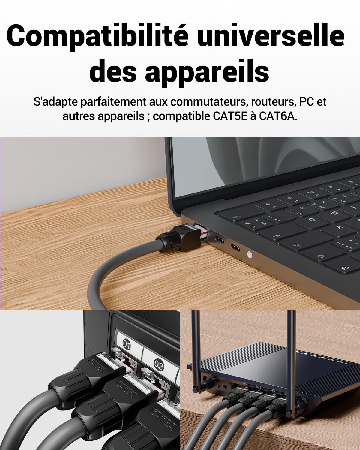 Detalle 2 de VCELINK Connecteur RJ45 Cat6A Sans Outil LSA – Lot de 2, 10 Gbps, PoE, plaque or