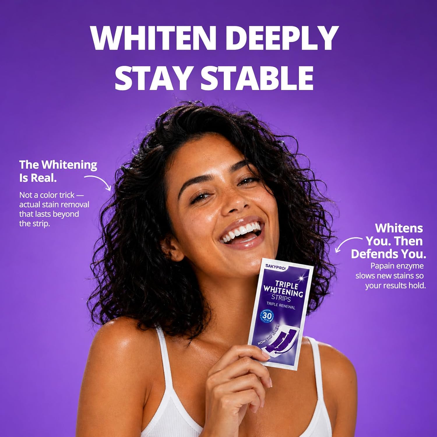 Detalle de SAKYPRORAL Whitening Strips: Purple Color-Correcting + 6% Hydrogen Peroxide, 14-Count