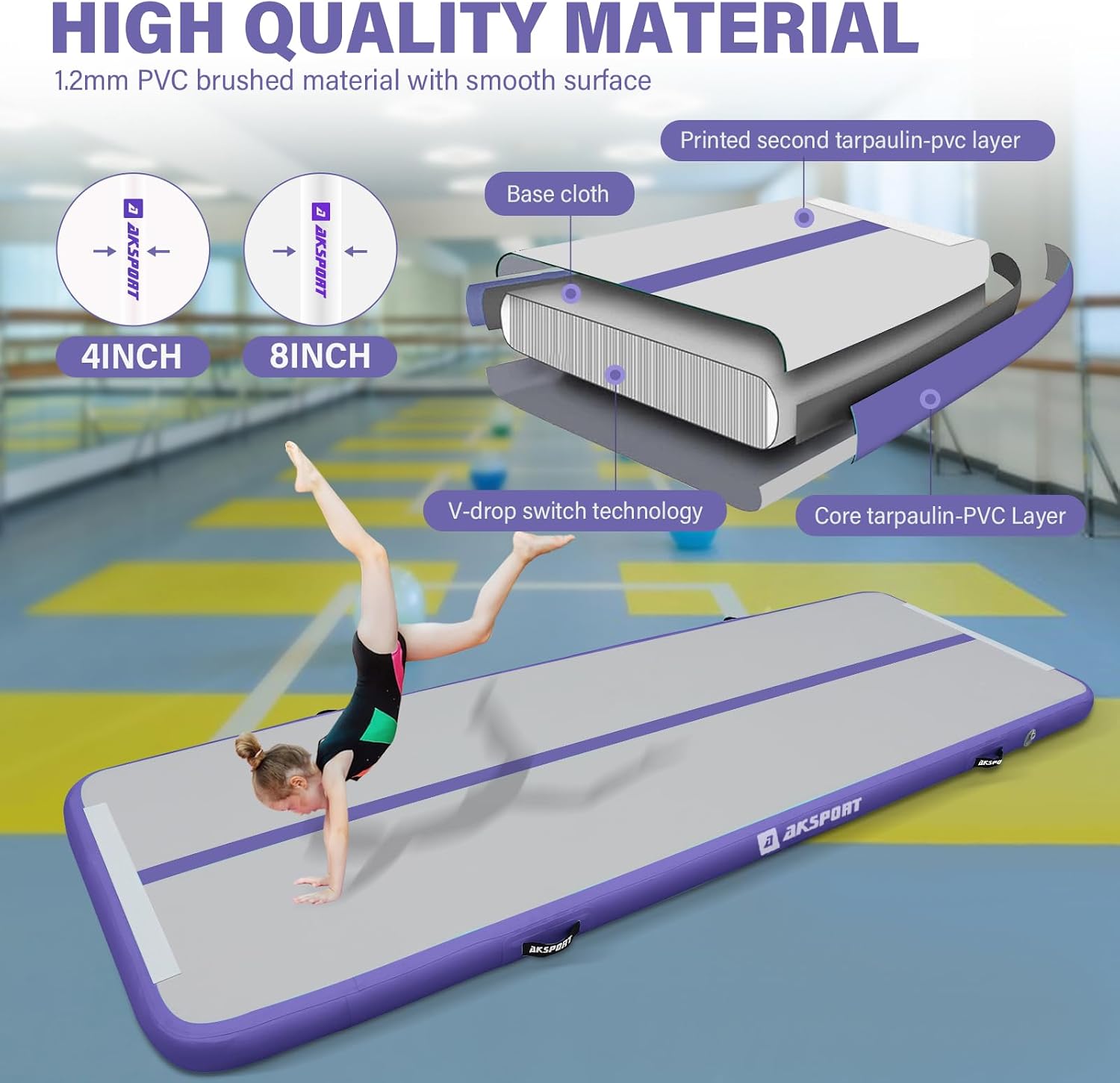 Detalle de AKSPORT Gymnastics Air Mat Inflatable Tumble Track