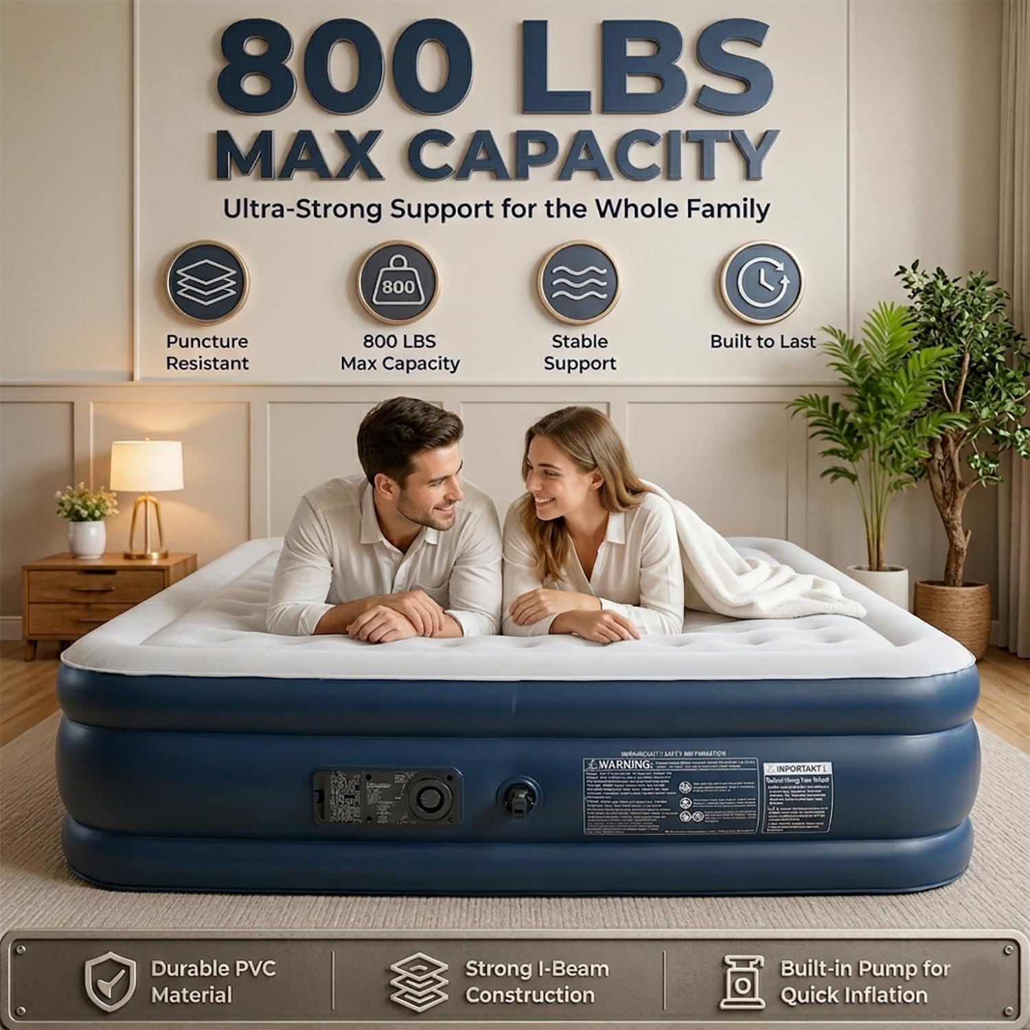 Thumbnail 6 de QIPUMP 801 Queen Air Mattress with Built-In Pump, 19-Inch Raised