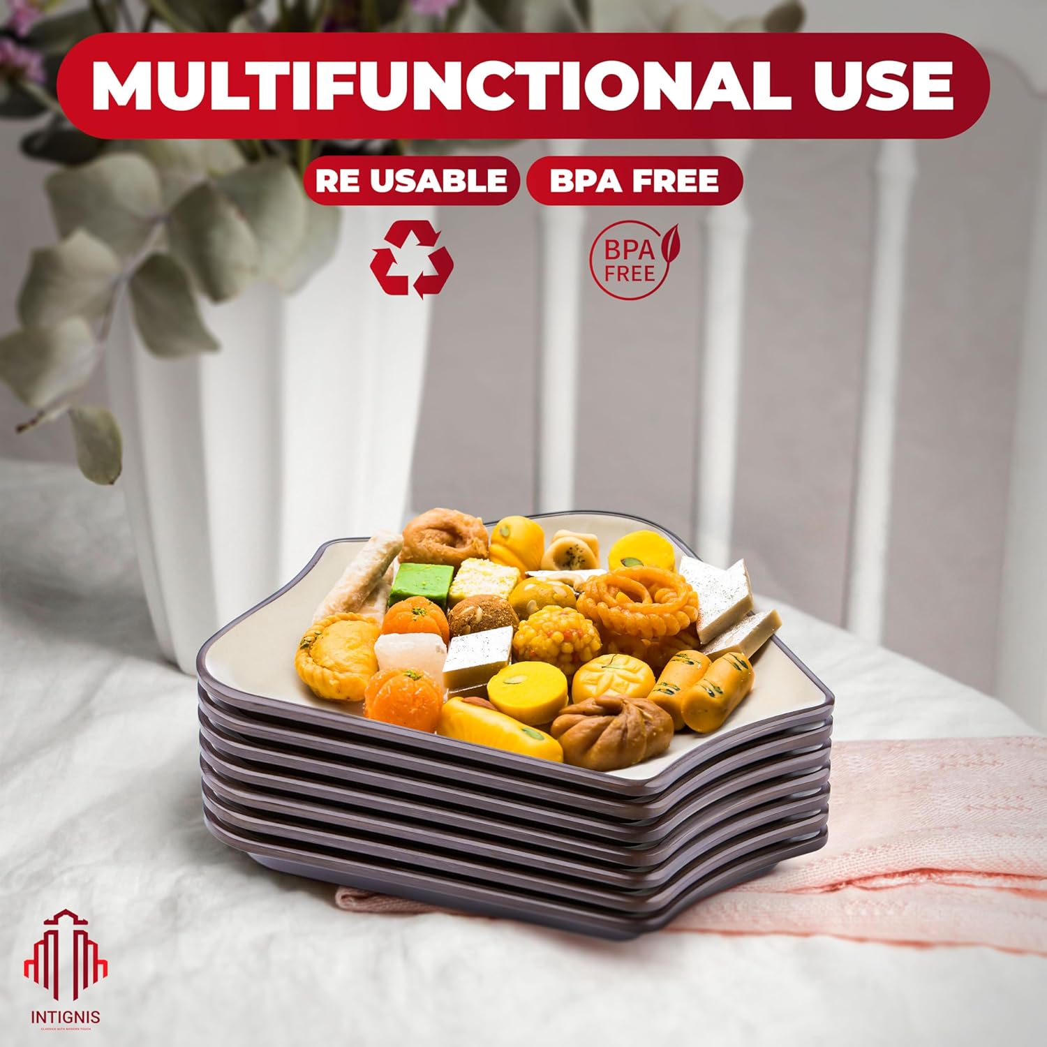 Thumbnail 4 de 9-Compartment Modular Melamine Serving Platter – Reusable & Dishwasher-Safe Party Tray