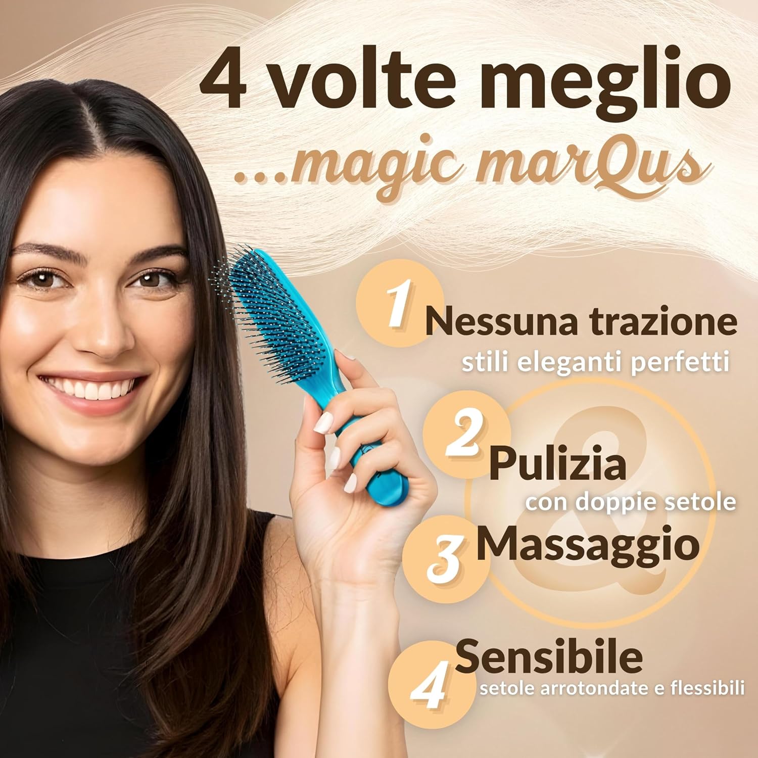 Detalle de MarQus Spazzola per Cuoio Capelluto – districa senza tirare, lucentezza e volume per ogni tipo di capello (Flashblue)
