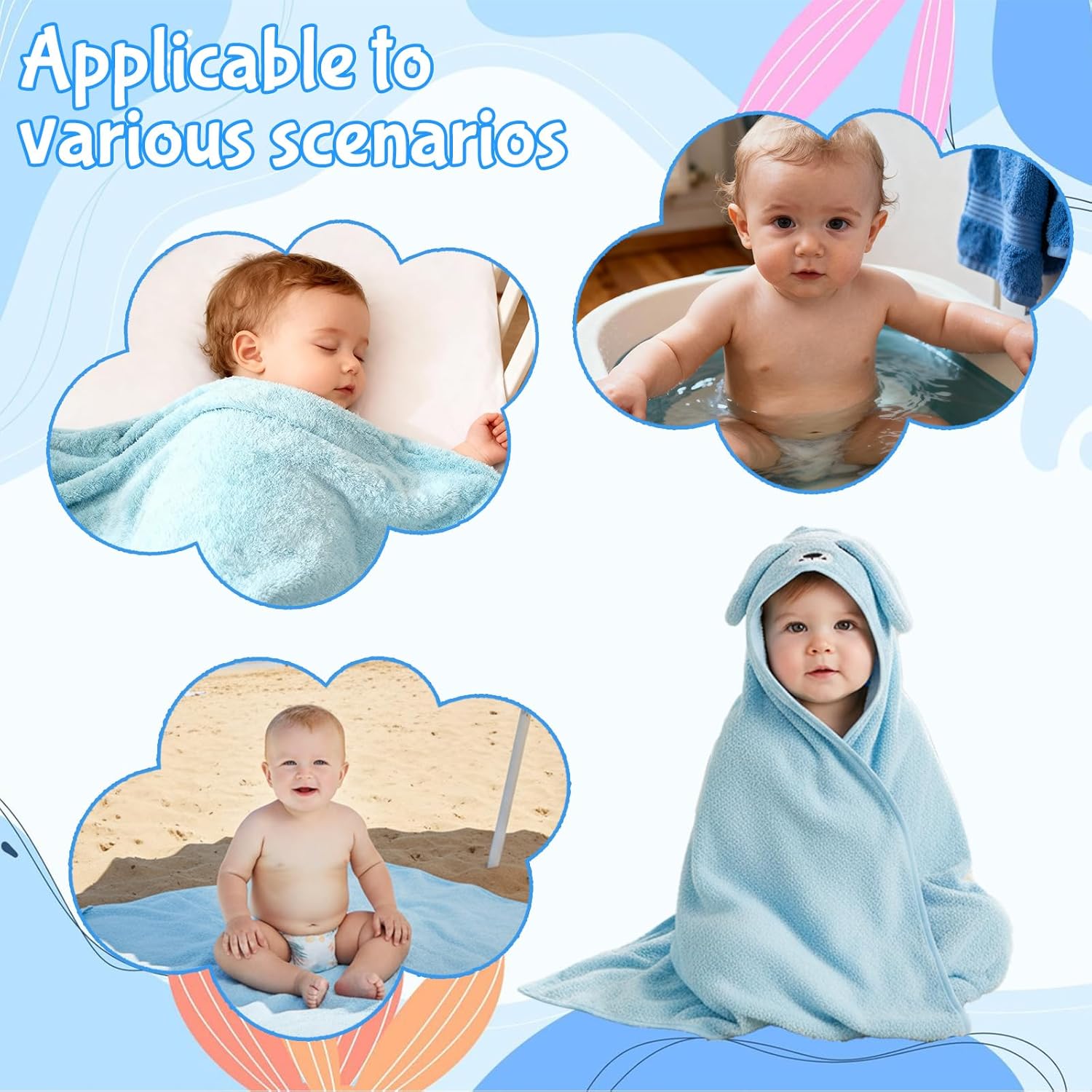 Thumbnail 3 de Hooded Baby Towels Set 80x80cm with Silicone Teether