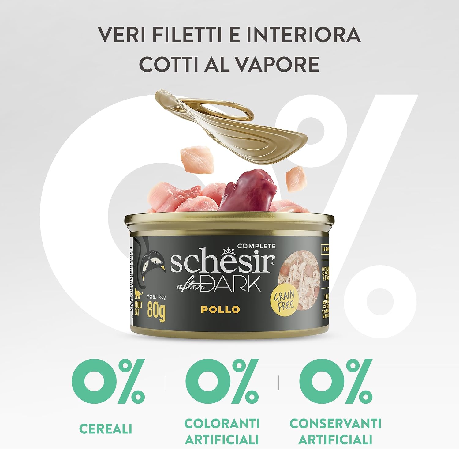 Thumbnail 6 de Schesir After Dark Filetti di Pollo in Brodo 12x80 g – alimento umido grain free per gatti adulti