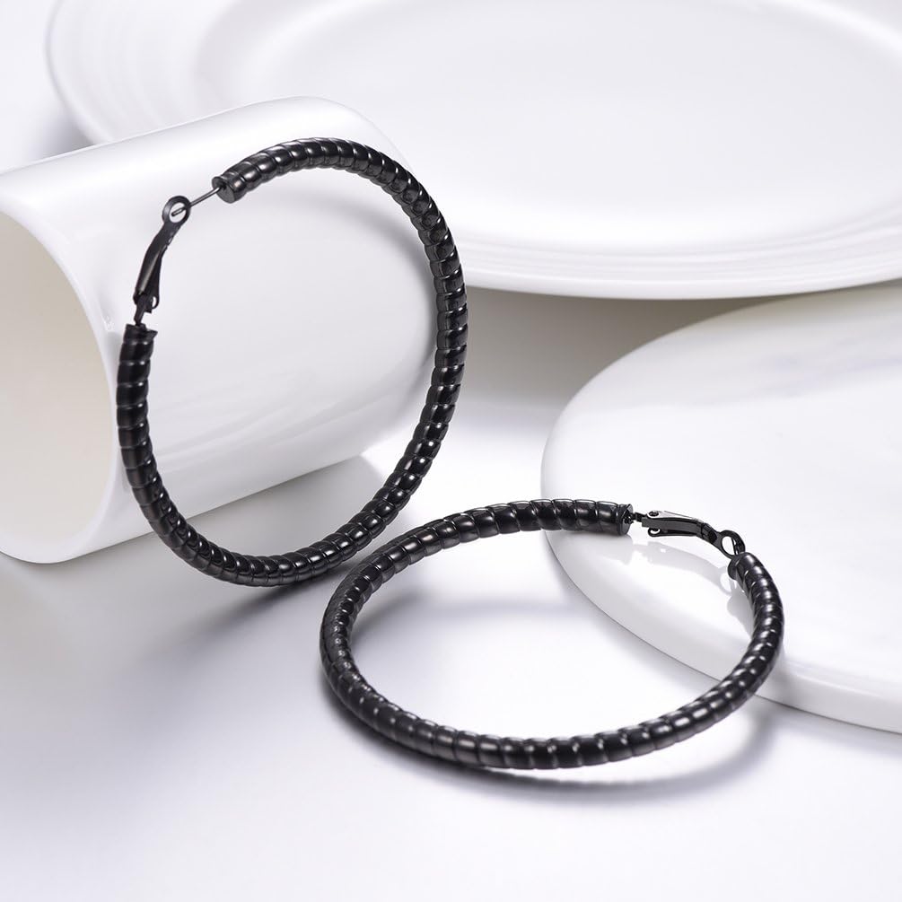 Thumbnail 3 de PROSTEEL Boucles d’oreilles créoles filetées en acier inoxydable 316L plaqué noir (diamètre 70 mm)