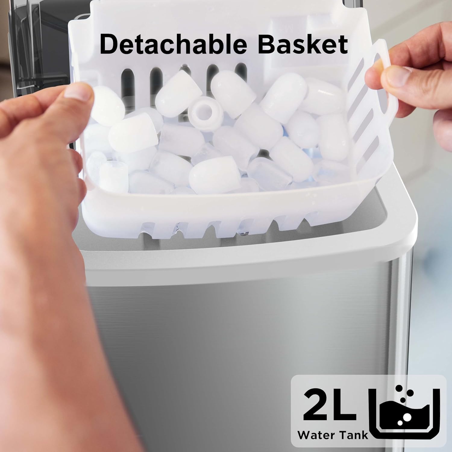Detalle de Silonn DWW01 Countertop Ice Maker, Two Bullet Ice Sizes, Self-Cleaning