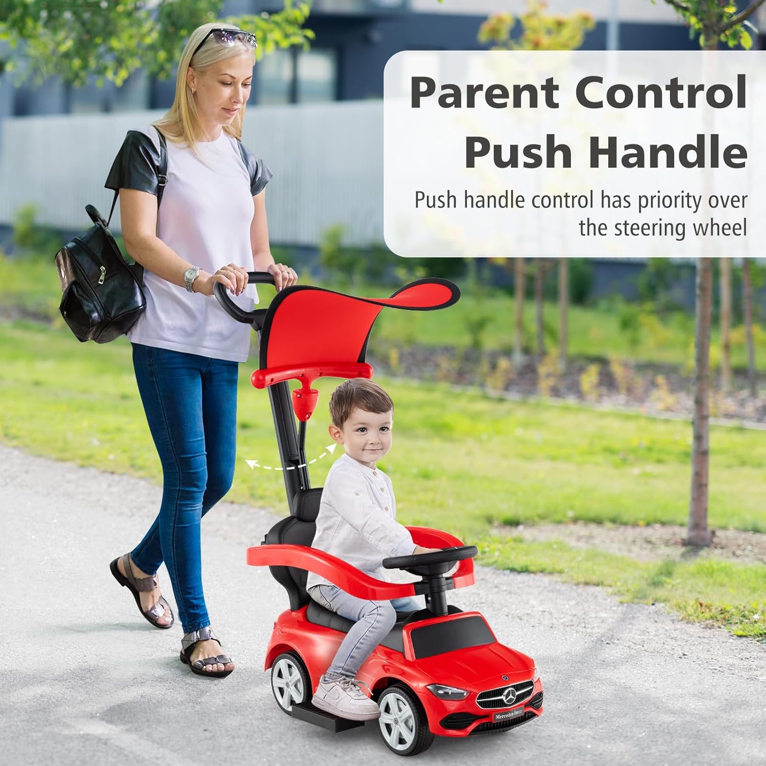 Thumbnail 1 de INFANS Licensed Mercedes Benz 3-in-1 Push & Ride Car for Toddlers (Red)