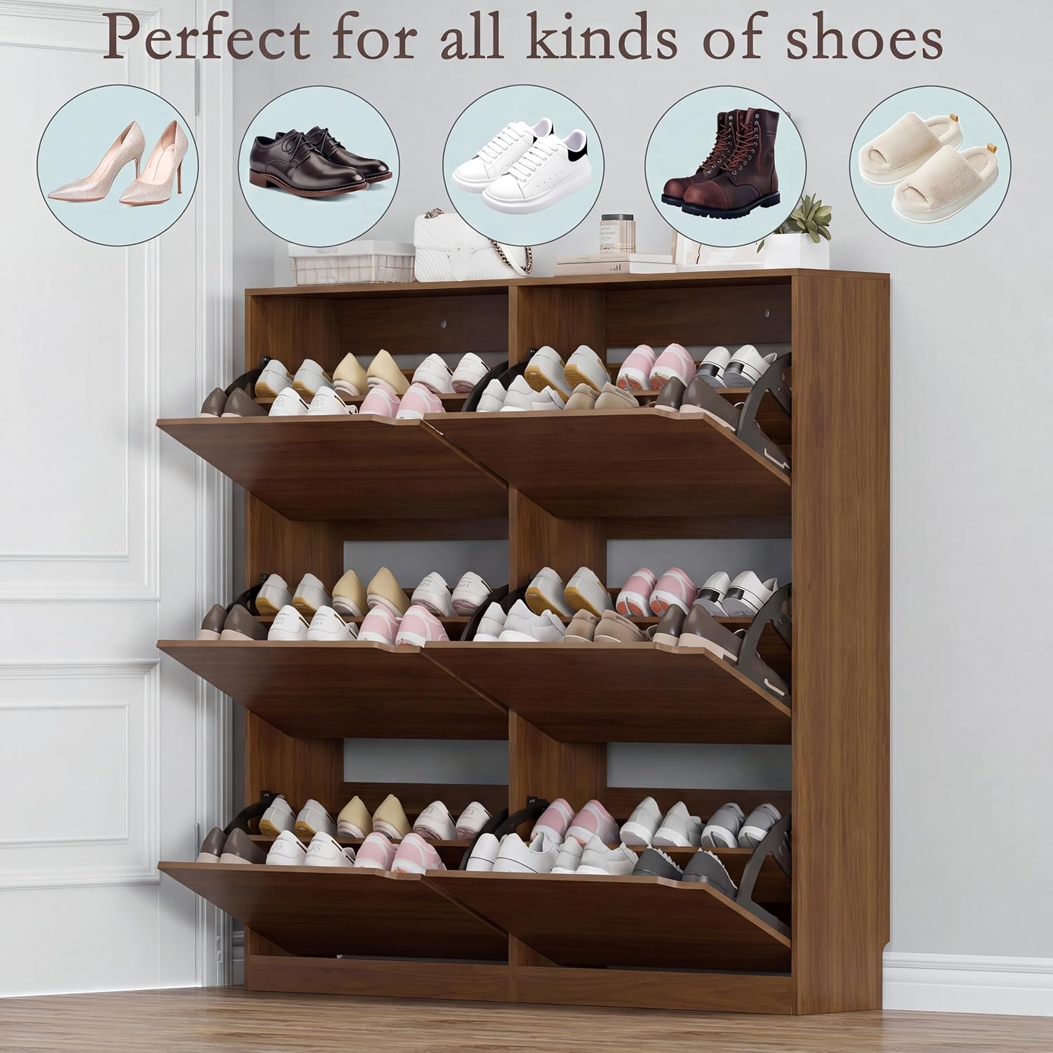 Detalle 2 de BORNOON Shoe Cabinet with 6 Flip Drawers