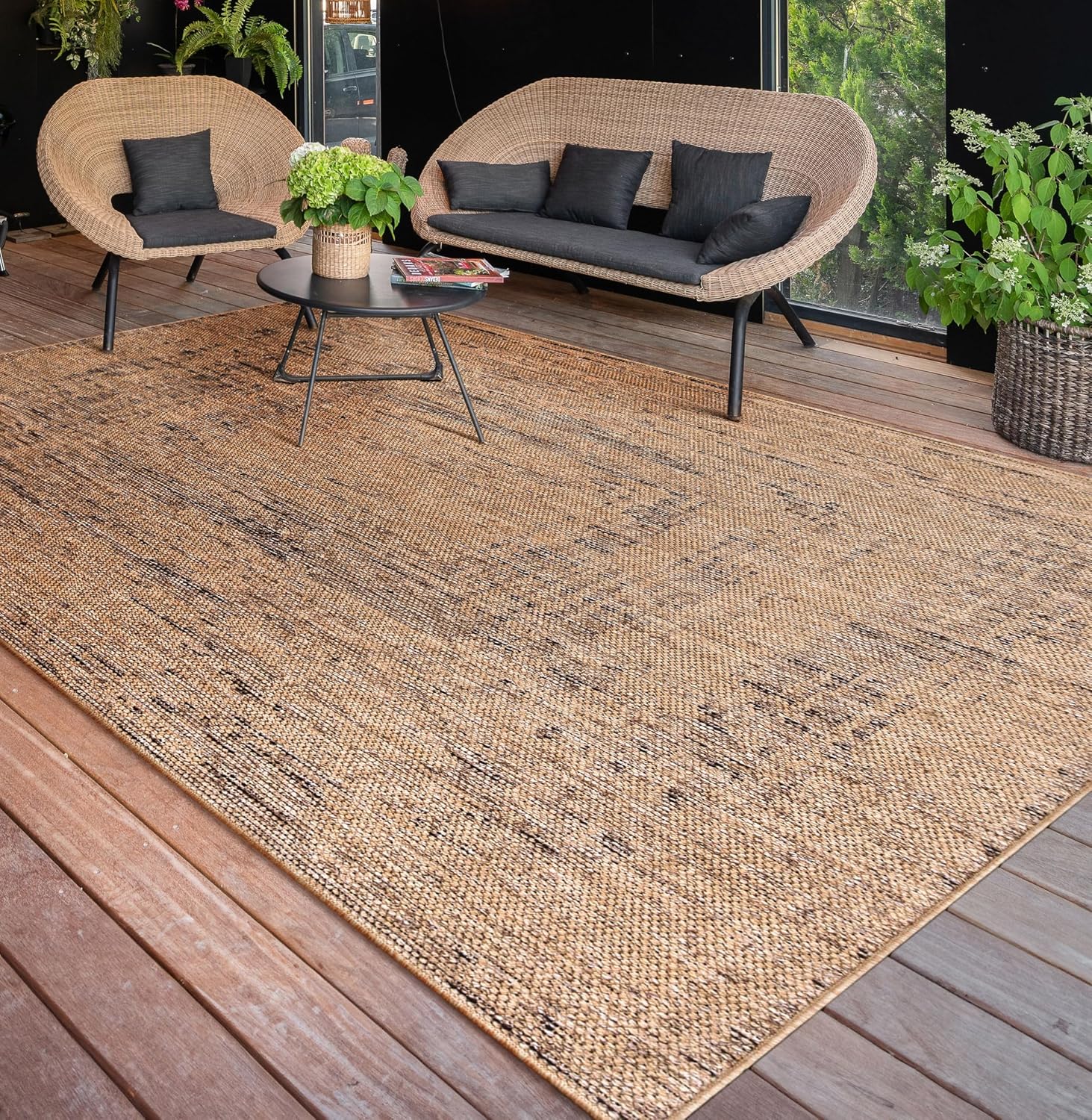 Detalle de Paco Home Outdoor Teppich wetterfest 80x150 cm in Jute-Sisal-Optik (Beige 2)