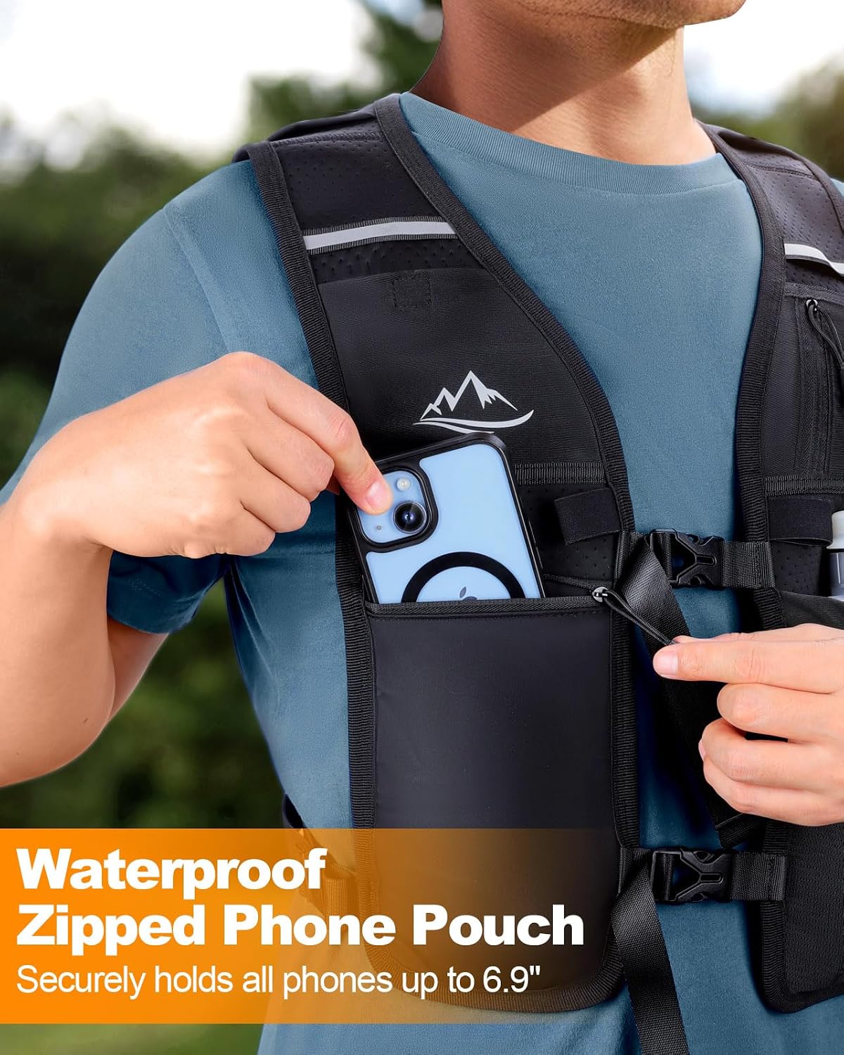 Detalle de ISEYOU Running Vest: Adjustable Unisex Reflective Vest with Waterproof Phone Pocket and 7 Storage Compartments