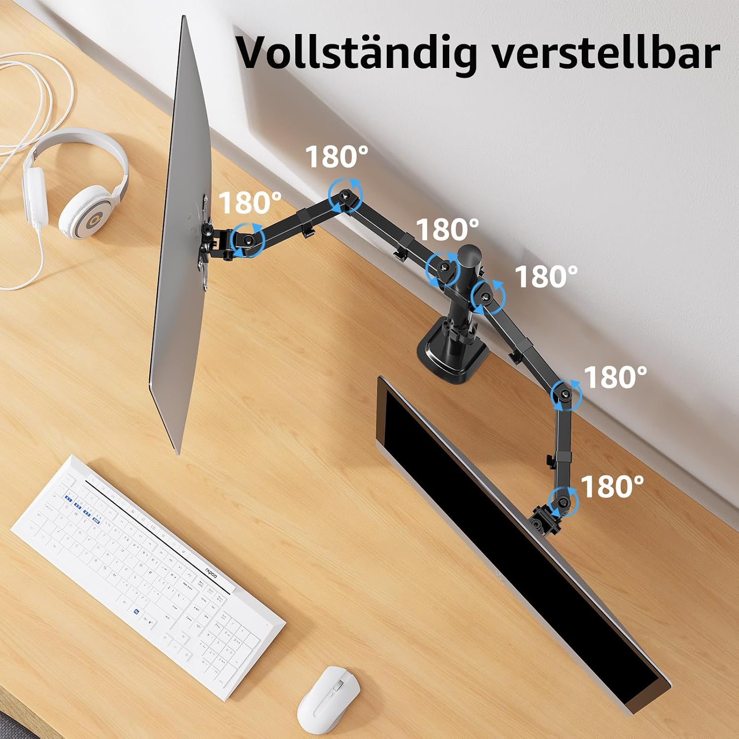 Detalle de MOUNTUP Monitor-Halterung Dual Arm EU0002 für 13–32" (flach & curved), VESA 75/100, bis 8 kg pro Arm