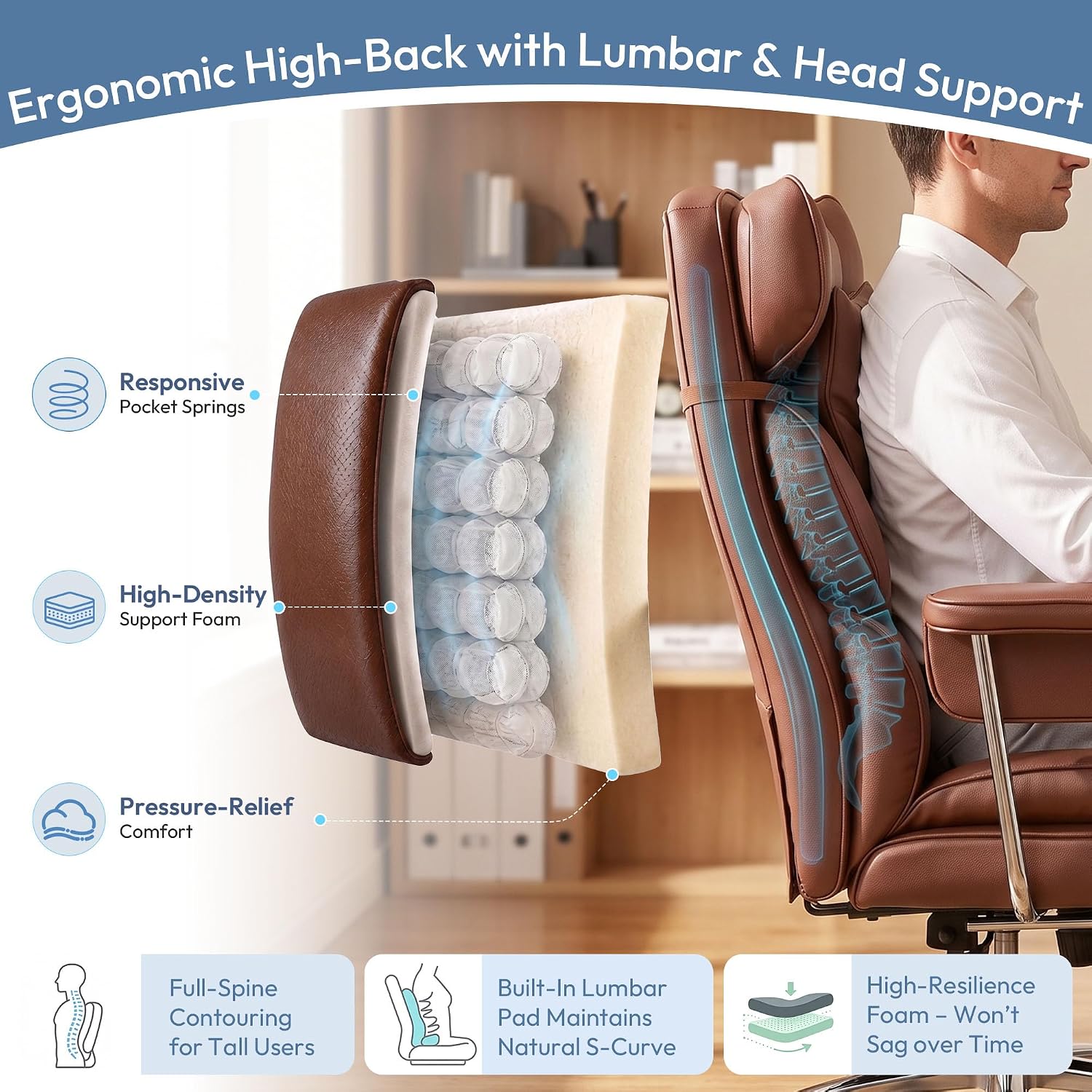 Detalle de Big and Tall Office Chair in PU Leather
