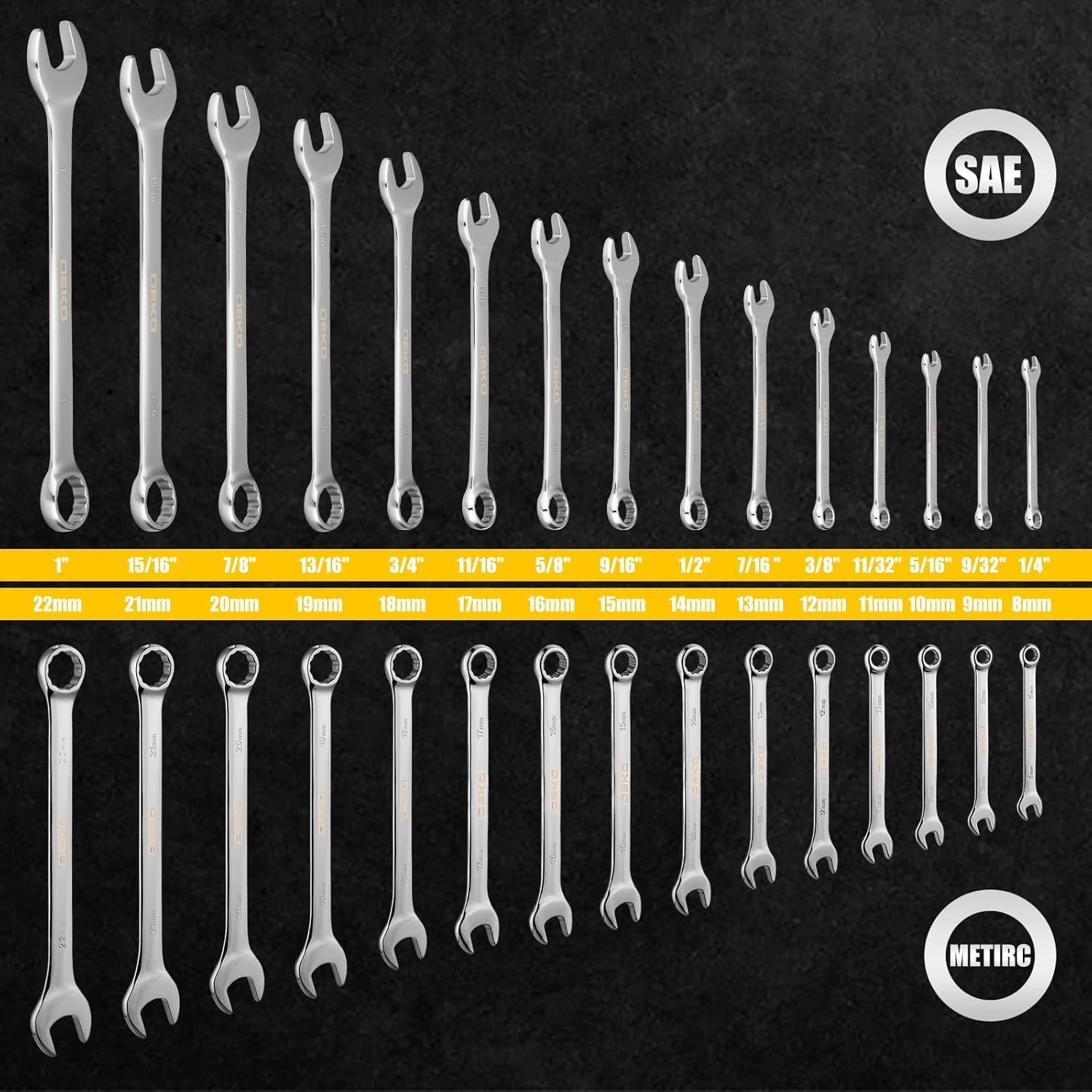 Detalle 2 de DEKOPRO DEKOPRO-COMBINATION-WRENCH-SE 30-Piece SAE/Metric Wrench Set