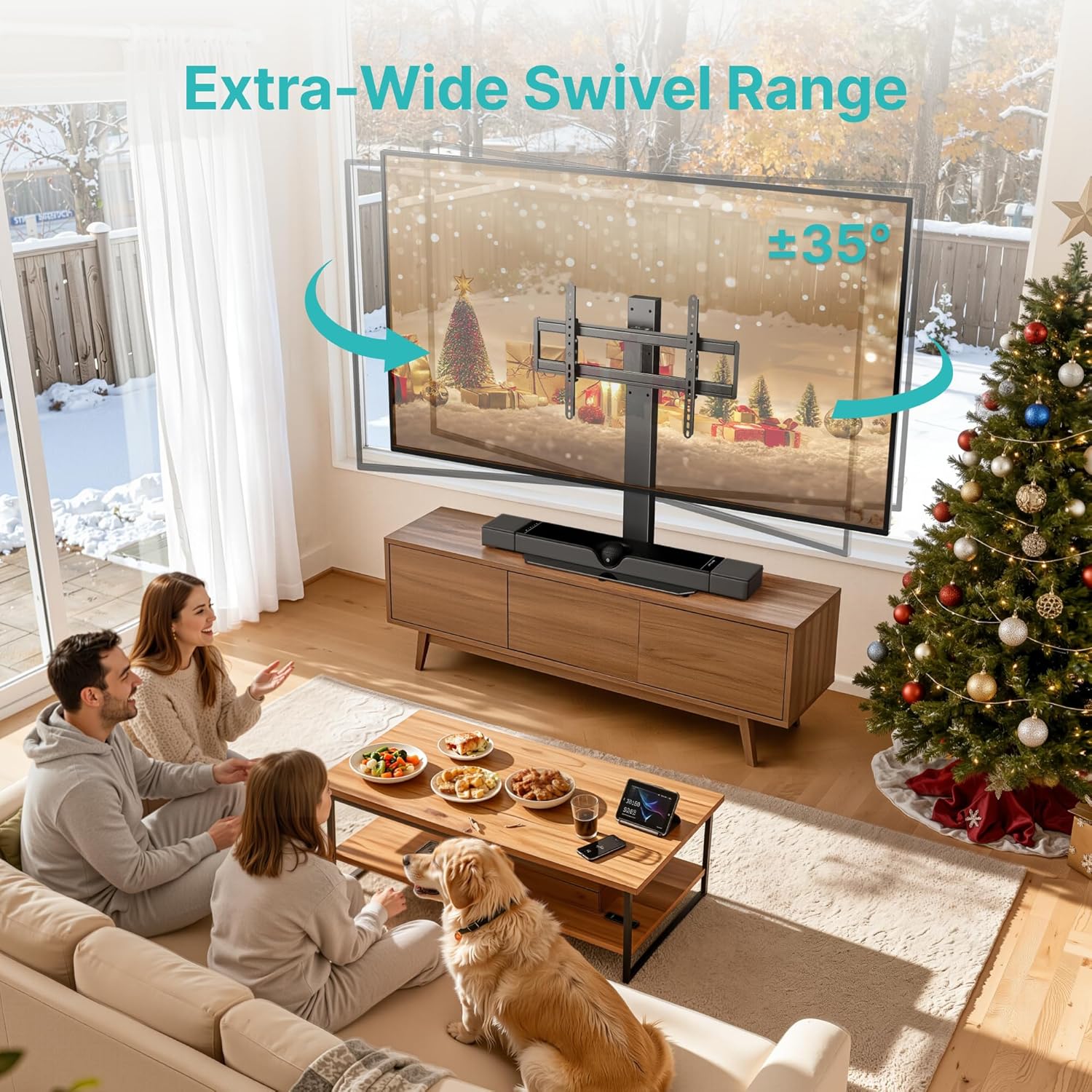 Thumbnail 2 de Pegzone Universal TV Stand Swivel with Power Outlet (43–90" TVs, VESA up to 600x400mm)