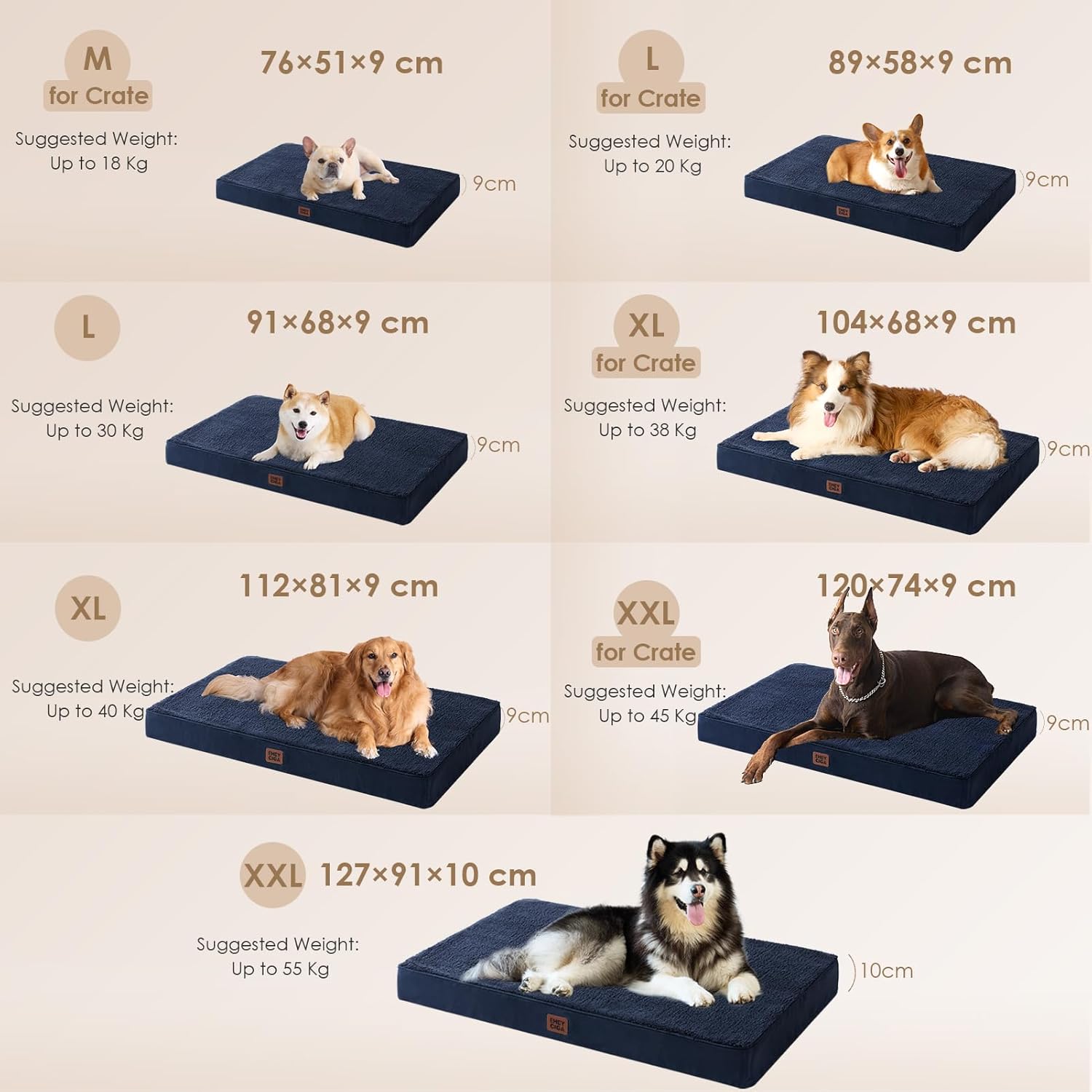 Thumbnail 5 de EHEYCIGA Panier pour chien orthopédique avec coussin déhoussable 89x58x9 cm – bleu marine