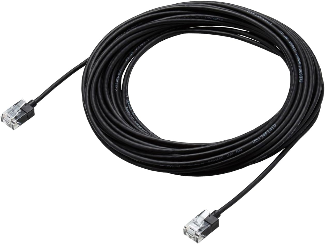 Detalle de エレコム ECLD-GPASSBK10 Cat6A LANケーブル 10m・直径約3.0mmのスリム設計