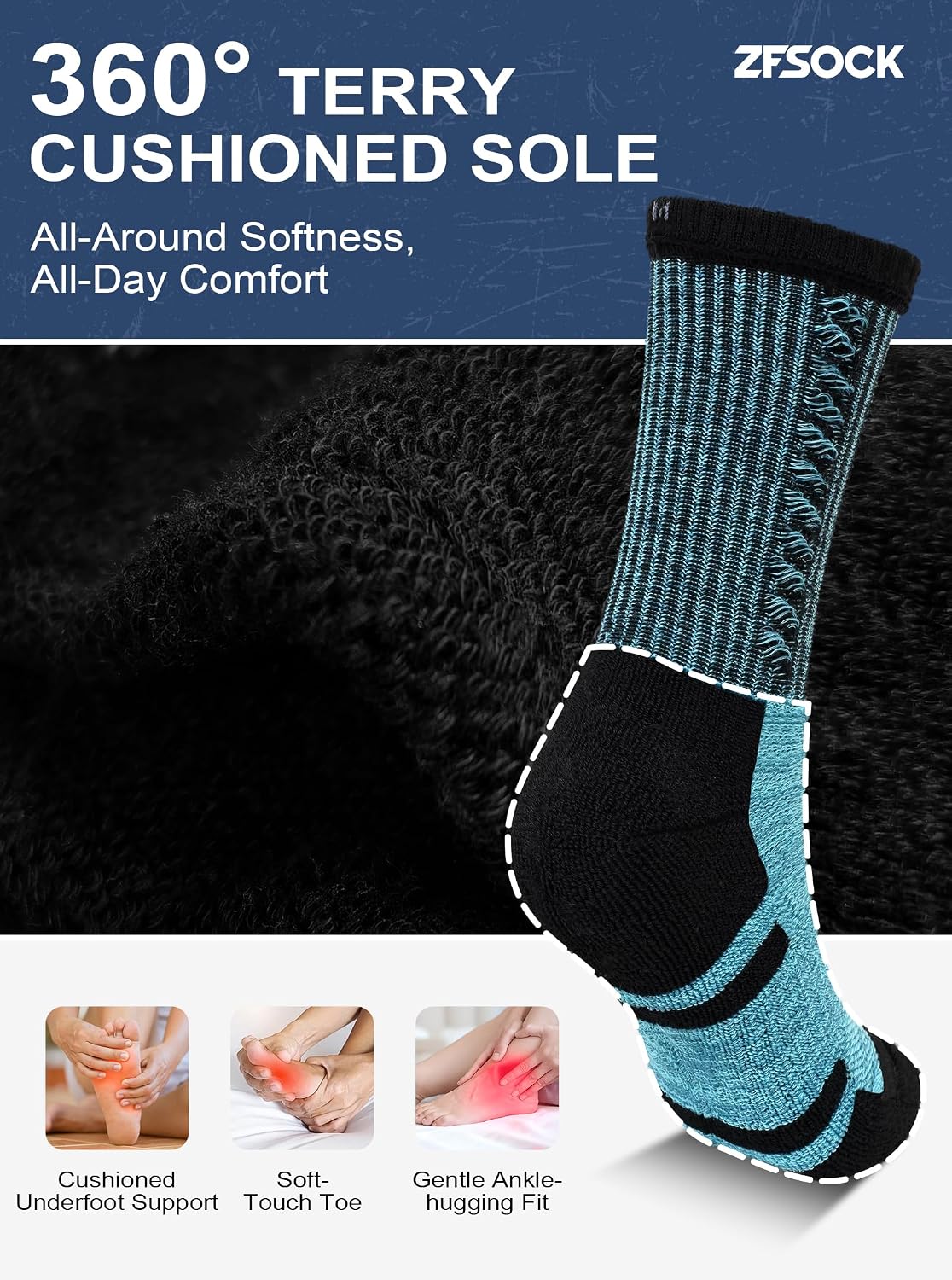 Detalle de ZFSOCK Men's Work Boot Socks, Fully Cushioned with Reinforced Heels and Toes