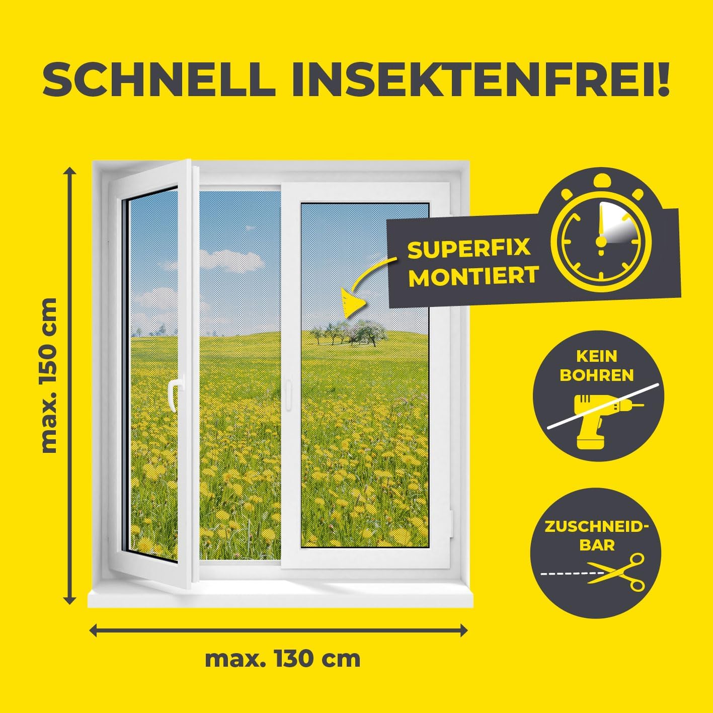Thumbnail 3 de EASYmaxx Fliegengitter für Fenster mit Magic Click – magnetisch, zuschneidbar bis 150 x 130 cm (4 Stück)