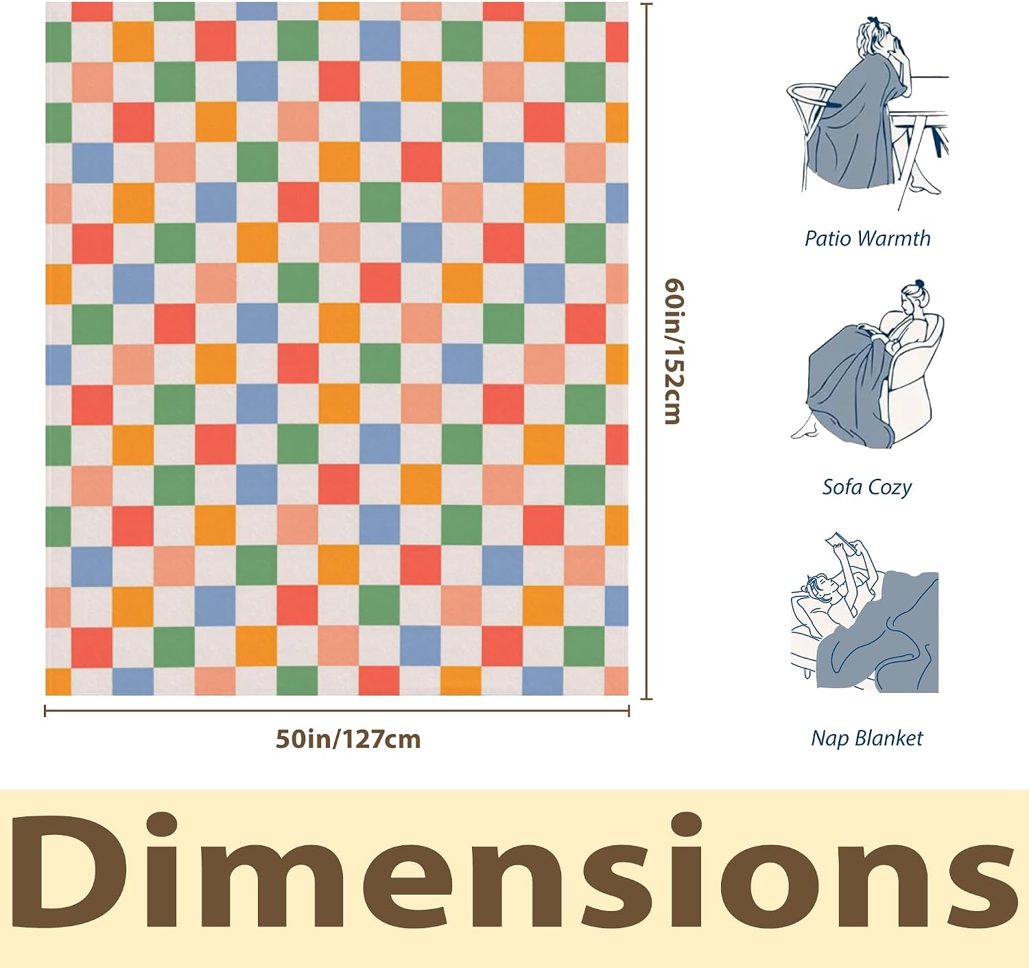 Thumbnail 1 de HUSITI Colorful Checkered Retro Wavy Flannel Blanket Throw — 50x60 inches