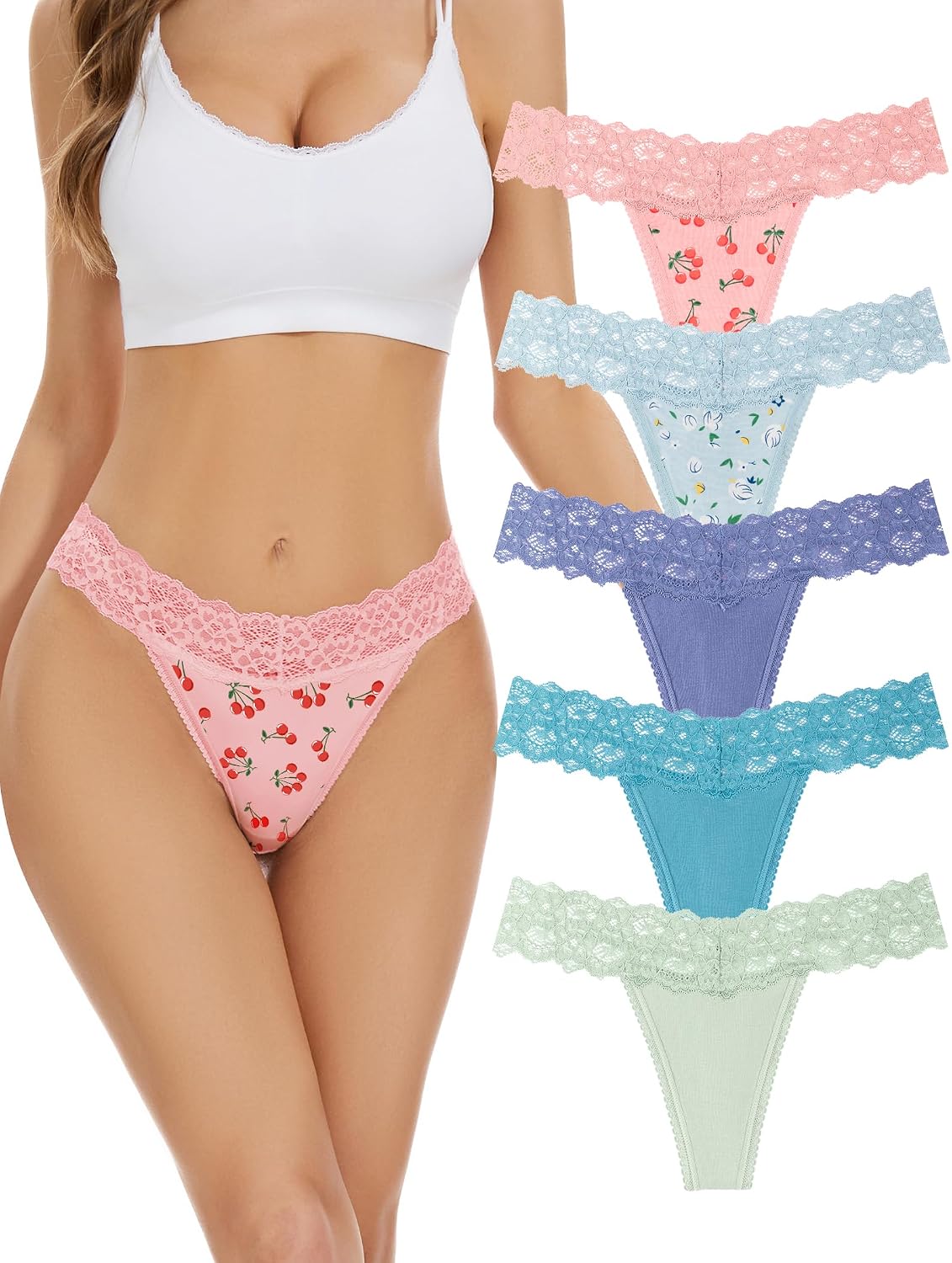 Detalle de VOENXE string dames, naadloze kanten string, multipack van 5