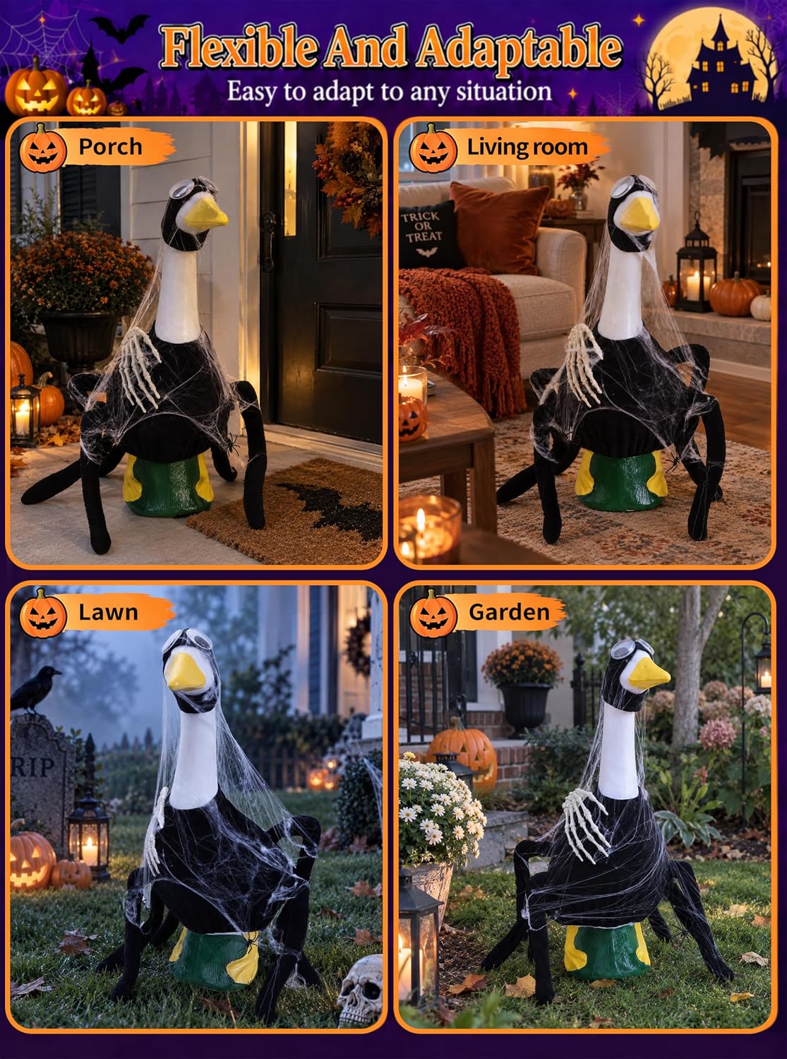 Detalle 2 de fulasiteu SpiderGoose Halloween Porch Goose Costume, 23-Inch Fit with Spider Web