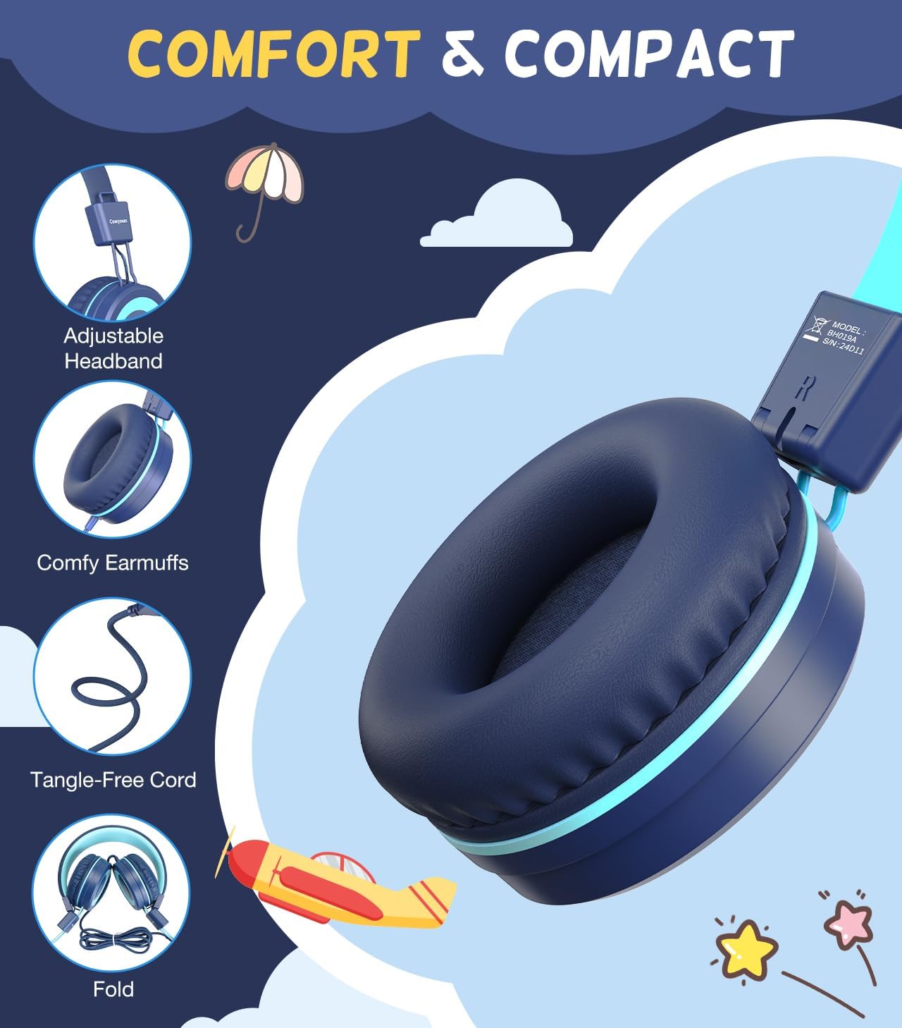 Detalle 2 de Cowyawn USB Type C Kids Headphones 94dB