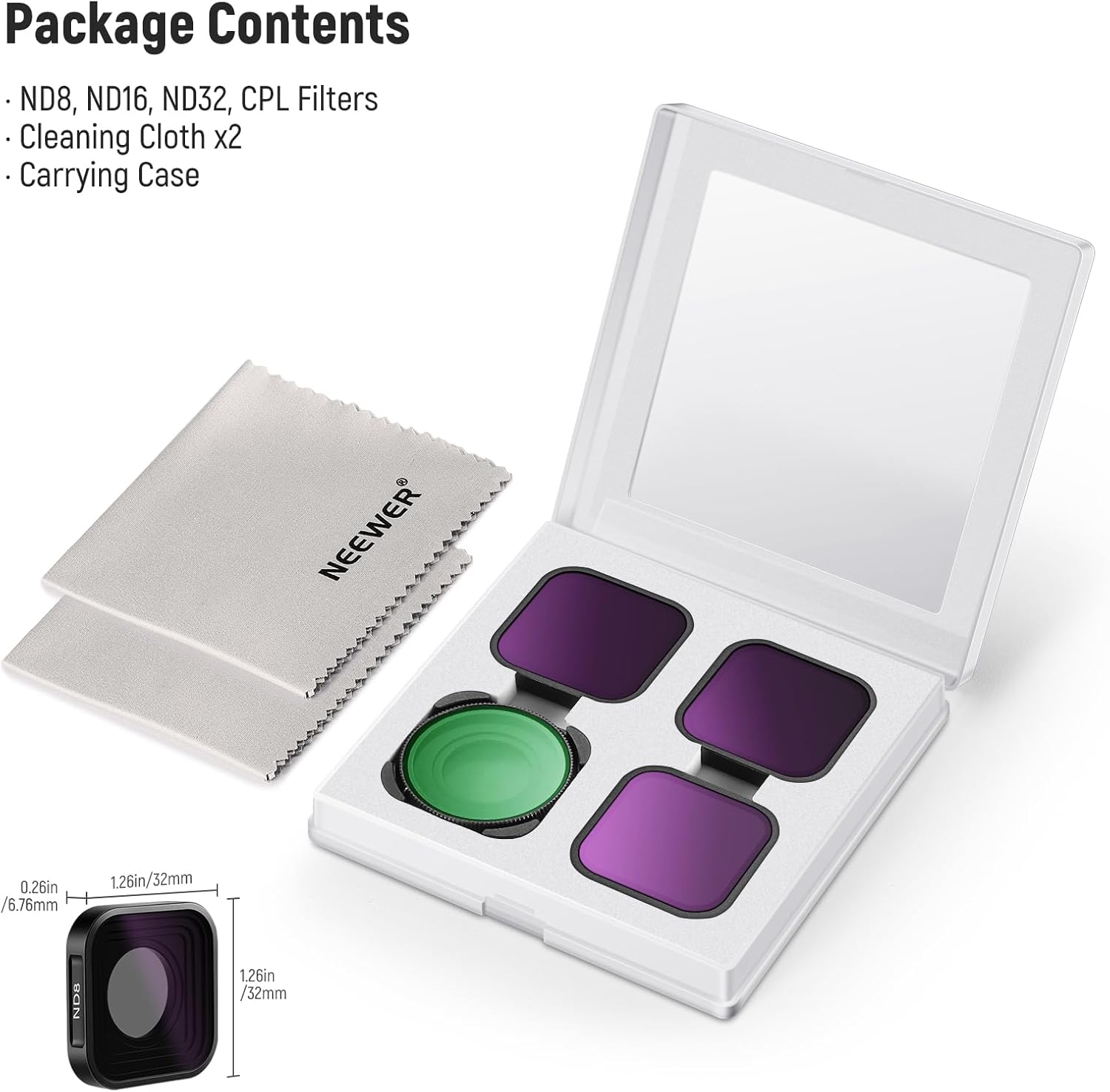 Thumbnail 6 de NEEWER ND Filter Set for GoPro Hero 13–9 (4 Pack: ND8, ND16, ND32, CPL) with Protective Case