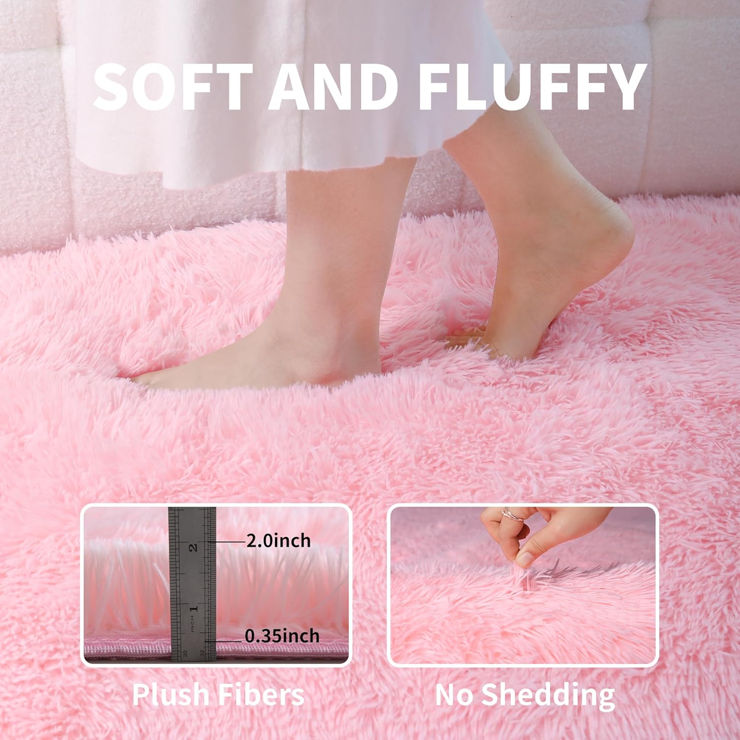 Thumbnail 2 de Pink Fluffy 4x6 Area Rug for Bedroom and Kids’ Spaces by KCHOWUA