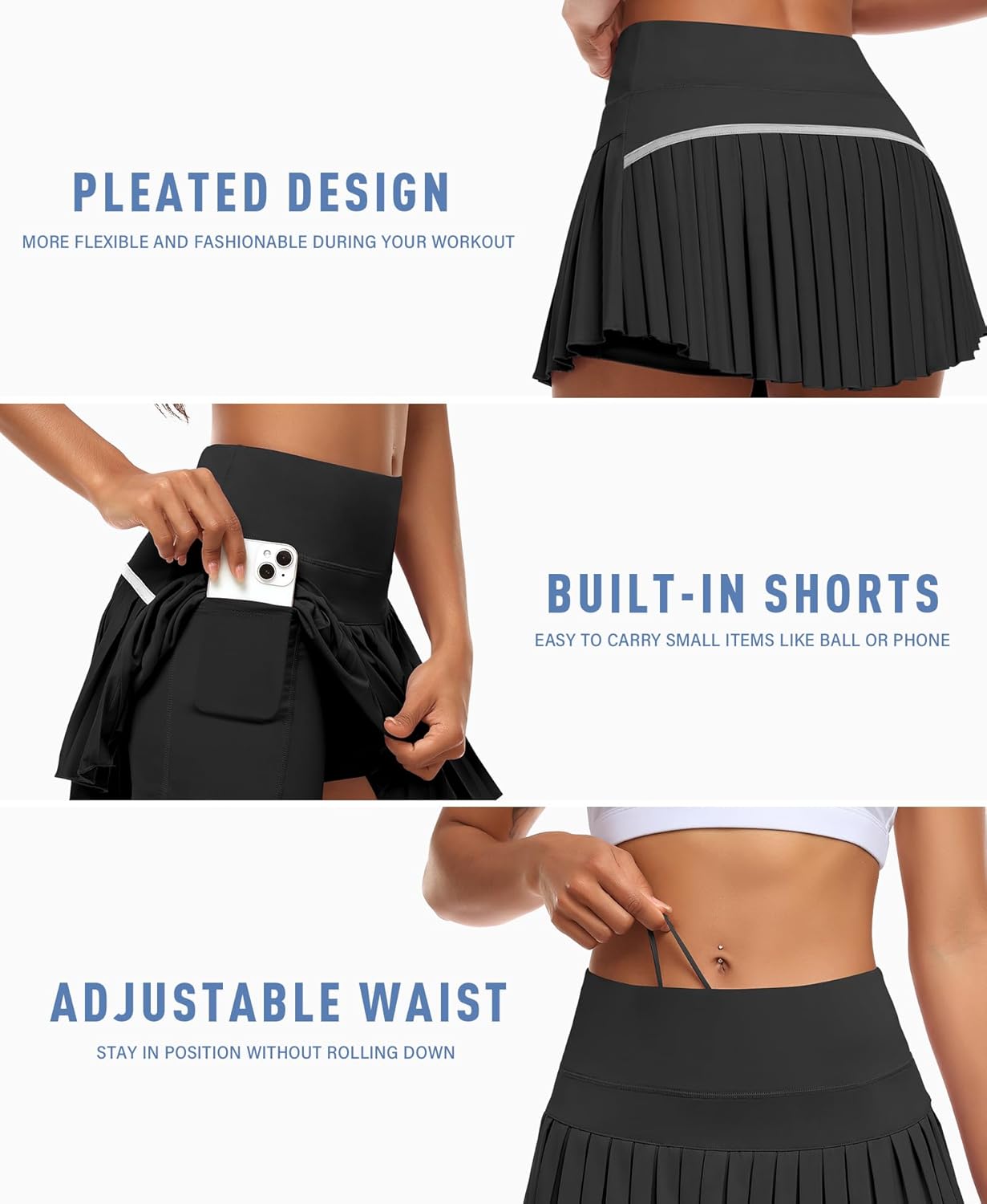 Detalle 2 de JoyGirl Pleated Tennis Skirt with Built-In Shorts (High-Waisted) with Pockets