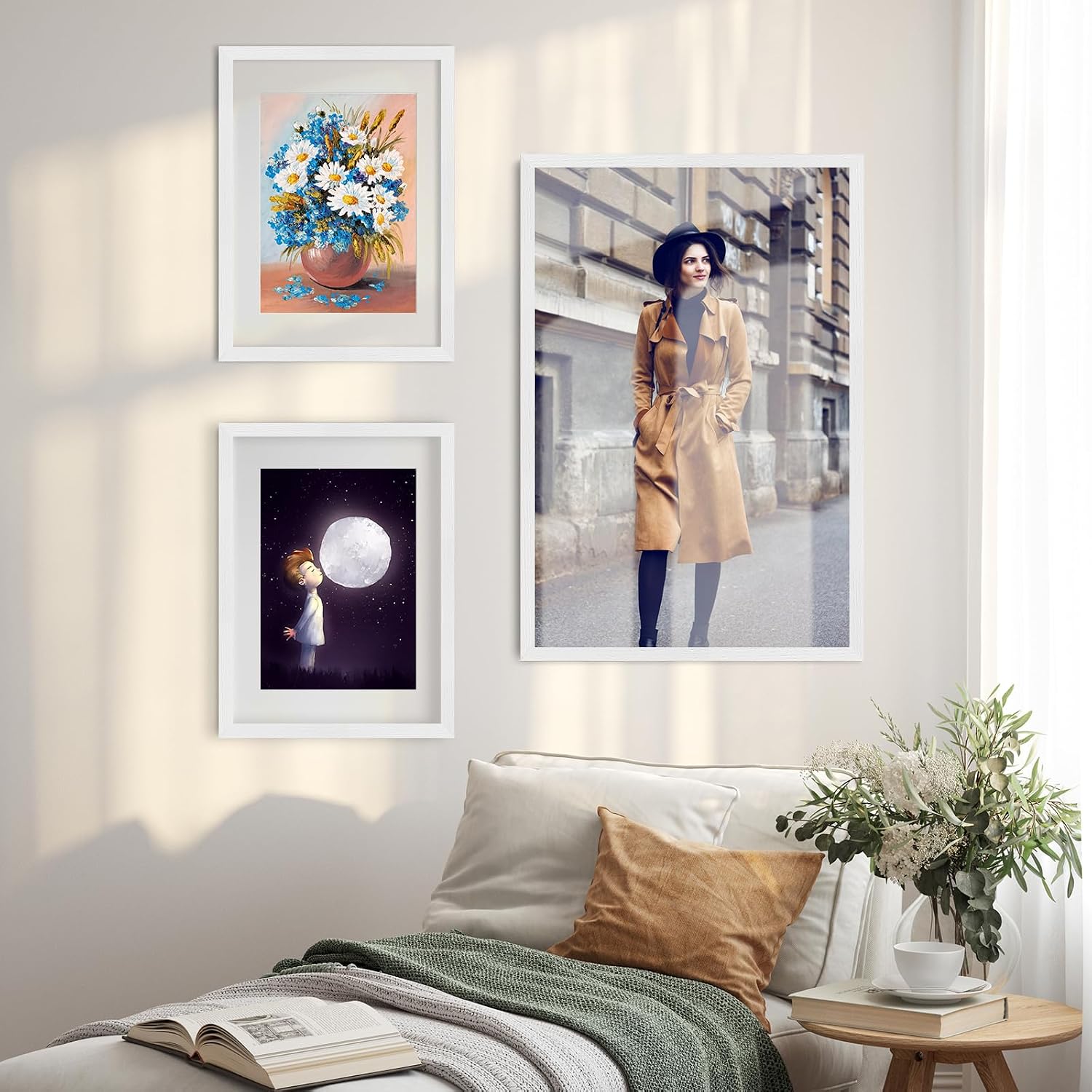 Detalle 2 de puthiac 16x20 Solid Oak Wood Picture Frame – 3 Pack in White (Fits 12x16 with Mat or 16x20 Without Mat)