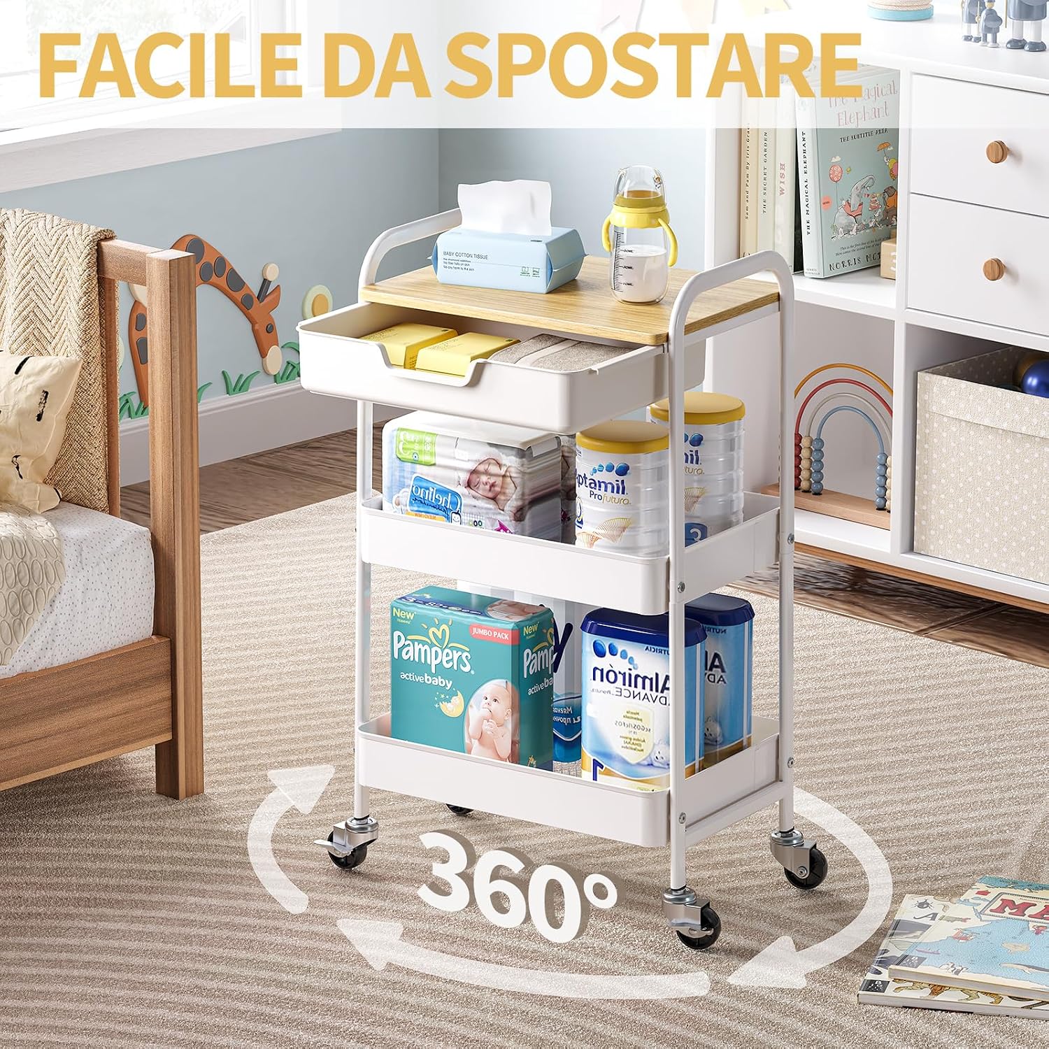 Detalle 2 de KINGRACK Carrello a 3 ripiani con cassetti beige