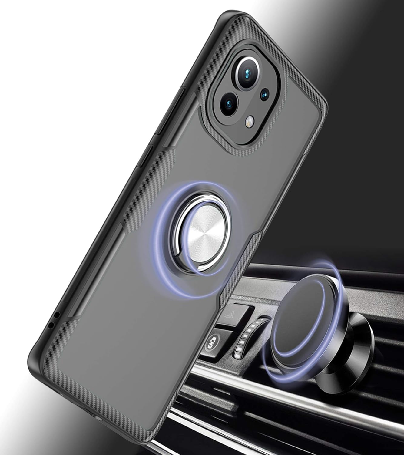 Thumbnail 1 de SORAKA Hülle für Xiaomi Mi 11 5G – transparente Hülle mit Ringständer, Silikonrahmen und Metallplatte zur Autohalterung