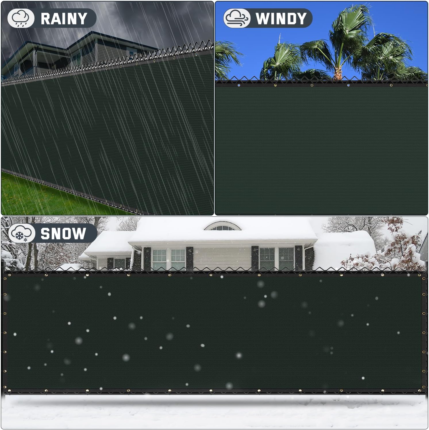 Thumbnail 6 de Kesfitt 6x50FT Chain Link Fence Privacy Screen — 90% Privacy, Dark Green HDPE with Brass Grommets