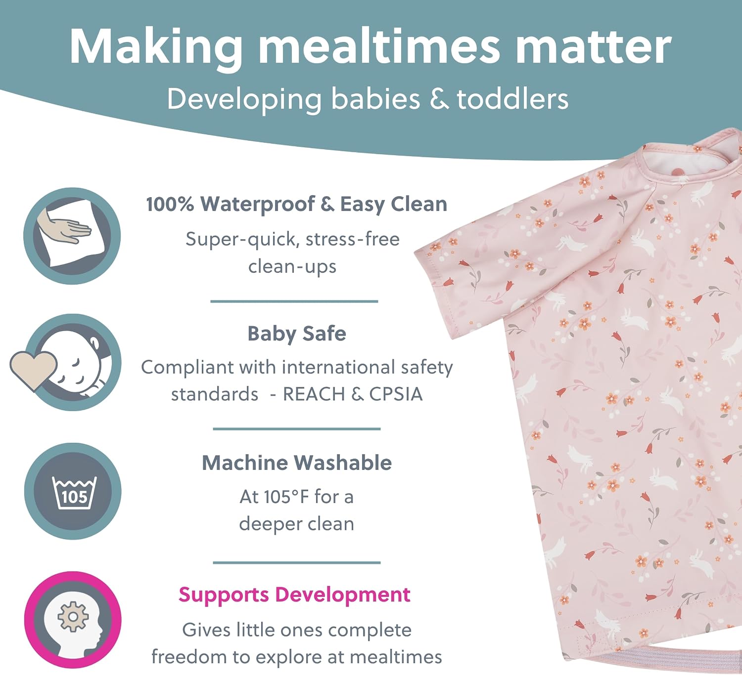 Thumbnail 2 de BIBaDO Short Sleeve Baby Bibs for 6–36 Months: Coverall Weaning Bib for Messier Meals