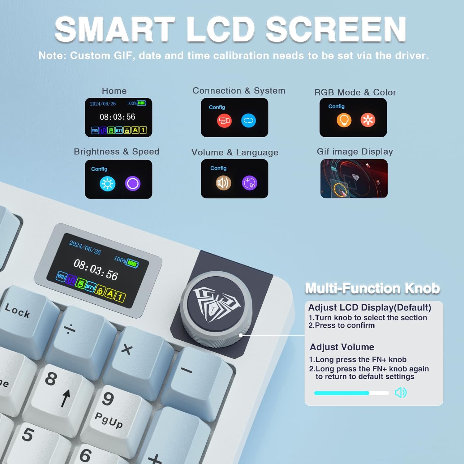 Detalle de AULA S98 Pro Wireless Mechanical Keyboard with LCD, Knob, Hot-Swap and RGB