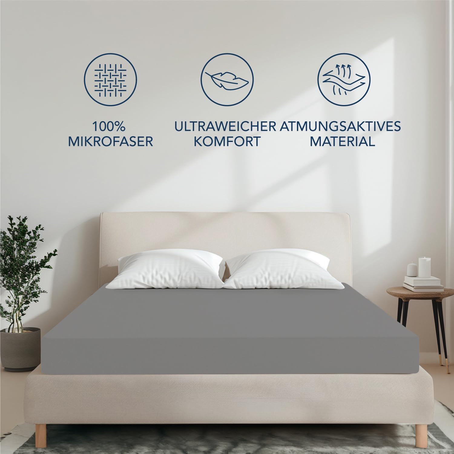 Thumbnail 1 de Dreamzie Spannbettlaken 90x190/200 cm im 2er-Set (Anthrazit) – 100% Polyester Mikrofaser, OEKO‑TEX Standard 100