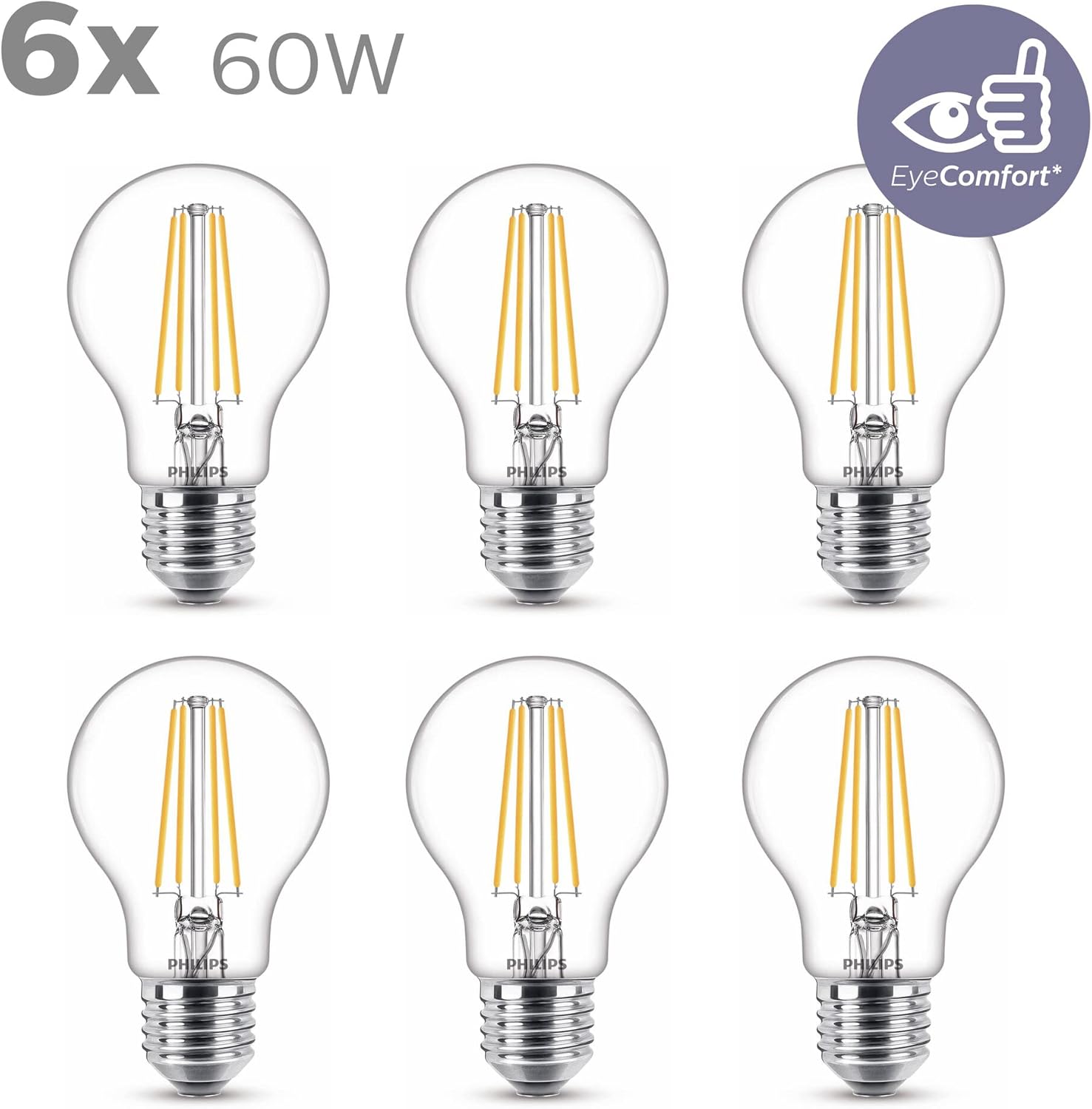 Thumbnail 3 de Philips pack di 6 ampoule E27 LED trasparenti 60W, bianco caldo