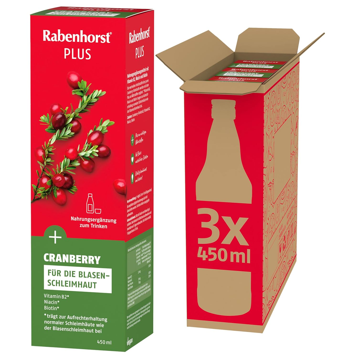 Detalle 2 de RABENHORST Cranberry Muttersaft 3er Pack (3 x 700 ml) – Direktsaft aus erster Pressung