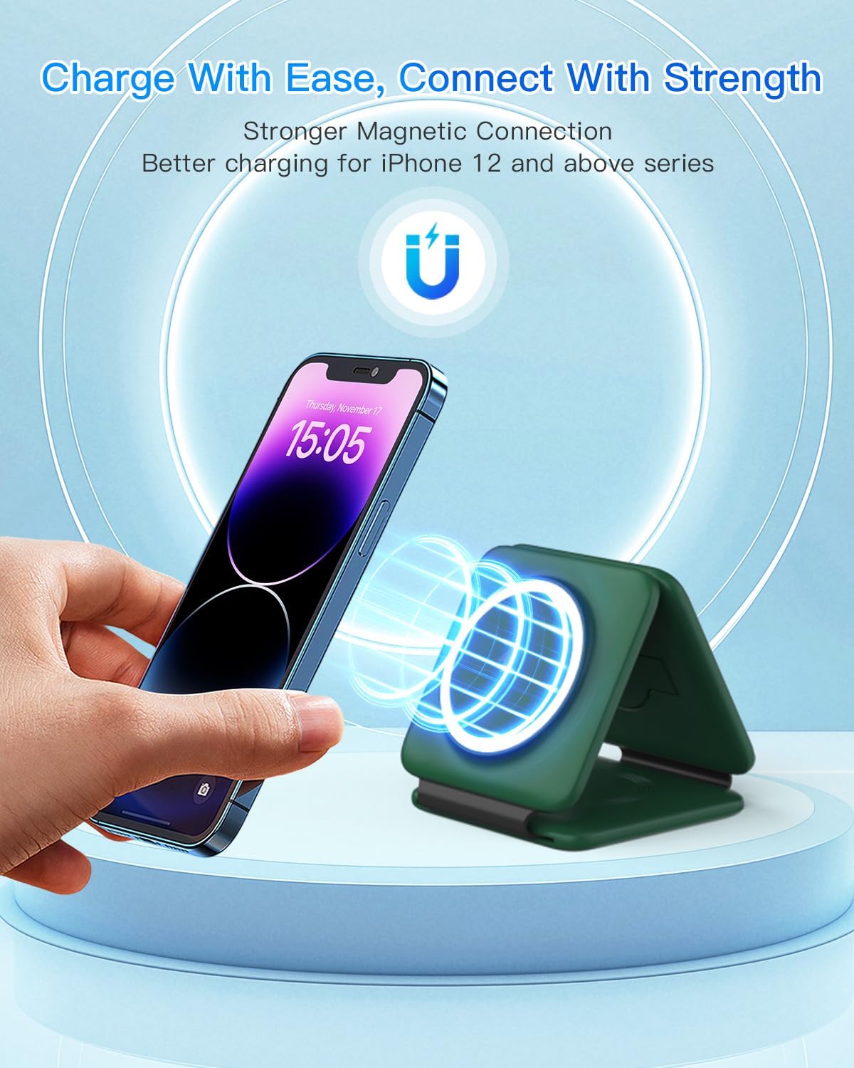 Thumbnail 6 de Iseyyox 3-in-1 Wireless Charger Station (Foldable Travel Dock) for iPhone, Watch, and AirPods