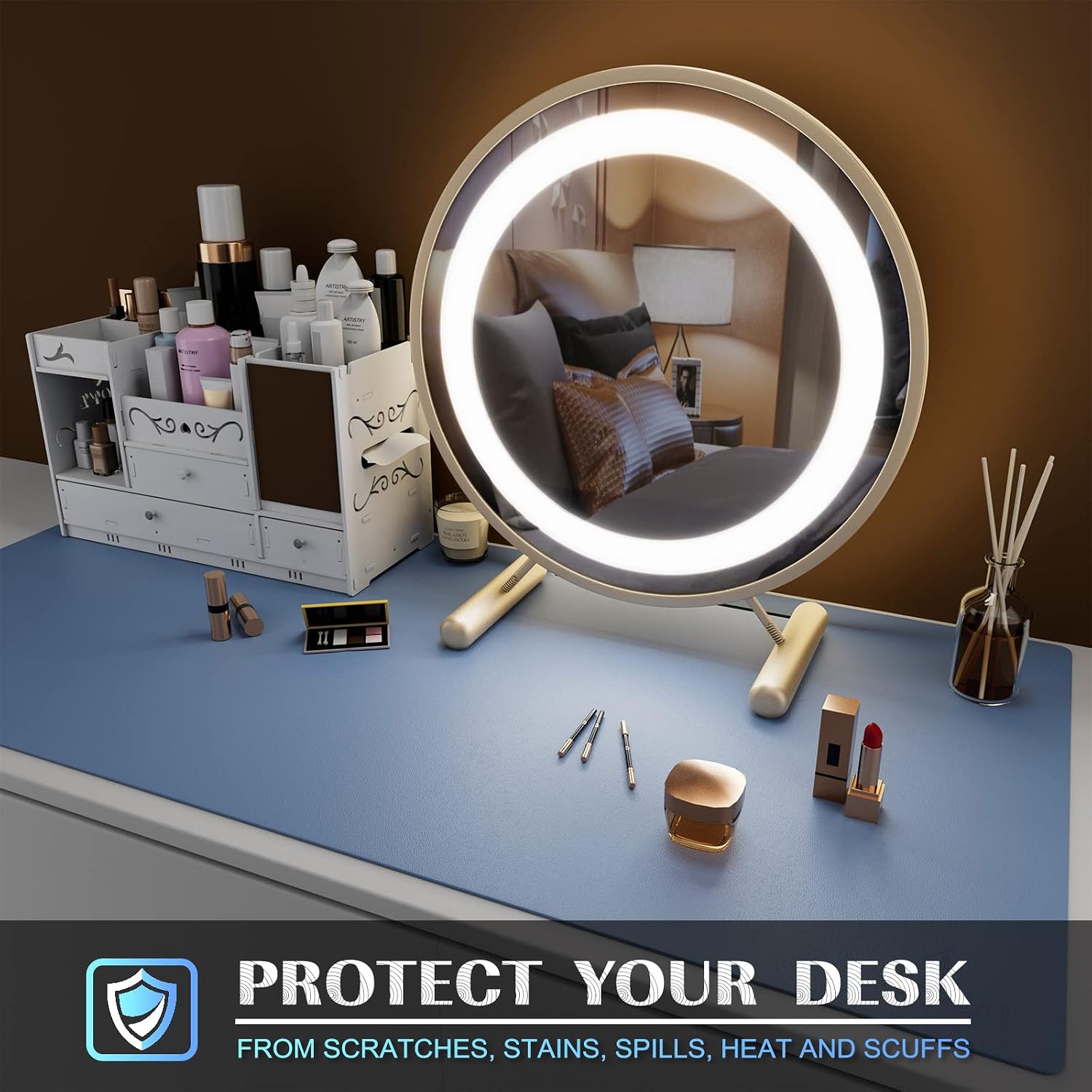 Detalle 2 de K KNODEL Large Office Desk Mat, Faux Leather, Lake Blue, 31.5" x 15.7