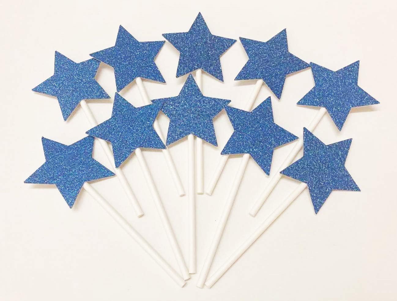 Detalle de AILEXI Handmade Glitter Cake Decorating Toppers – Light Blue/Silver Stars (10 Pack)