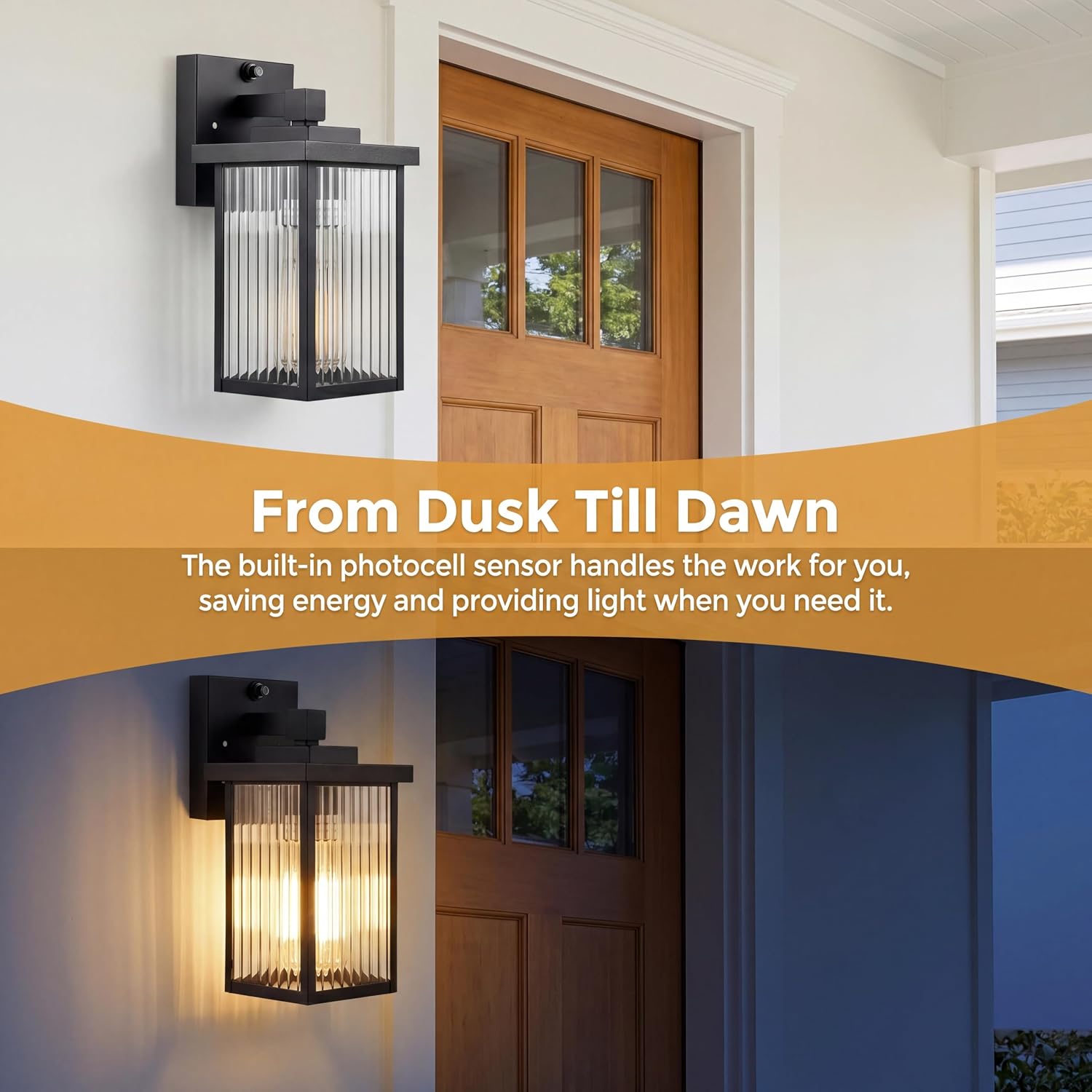Detalle de hameso G009 Outdoor Wall Light with Ribbed Glass and Dusk-to-Dawn Sensor